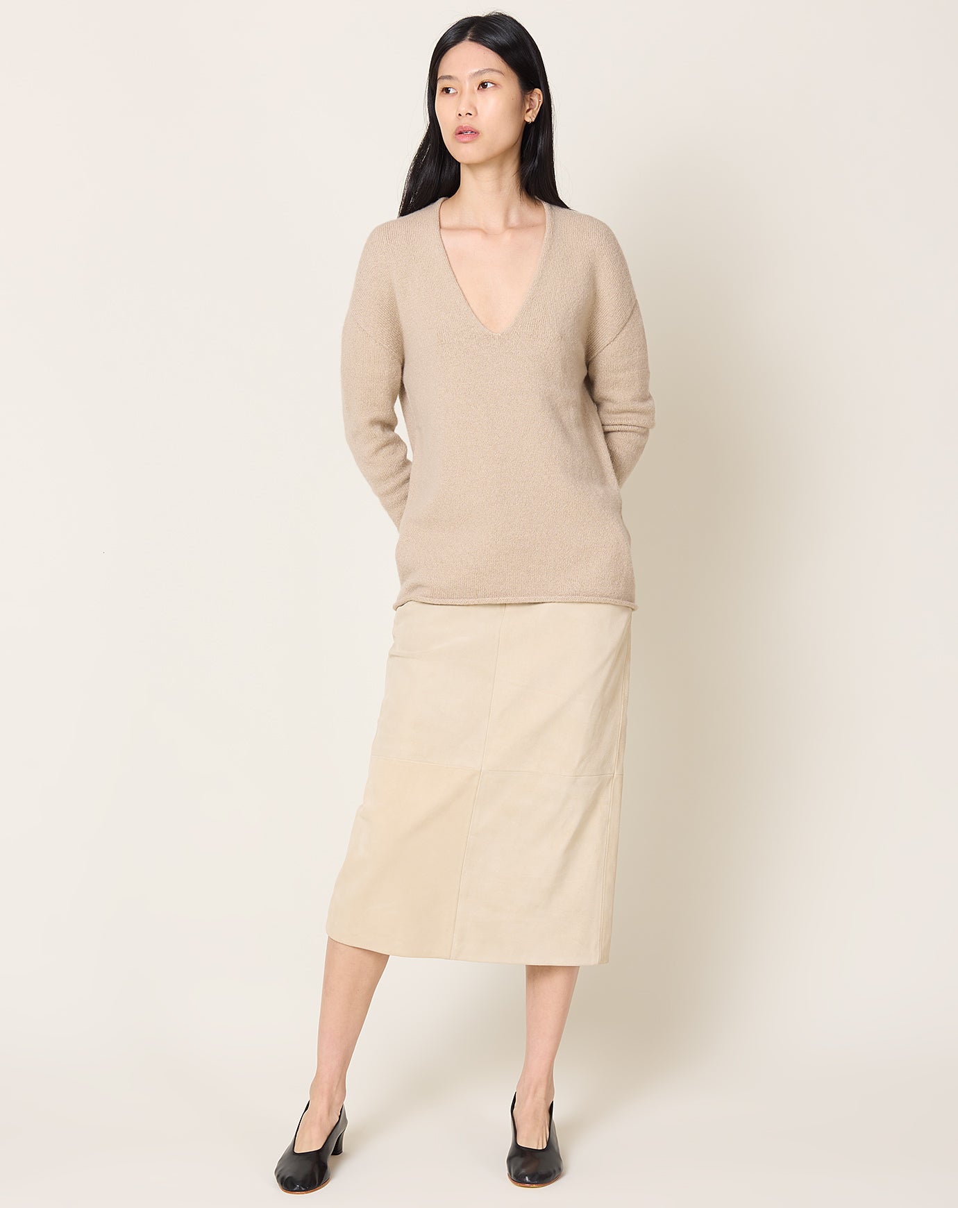 Lauren Manoogian Suede Skirt in Ecru