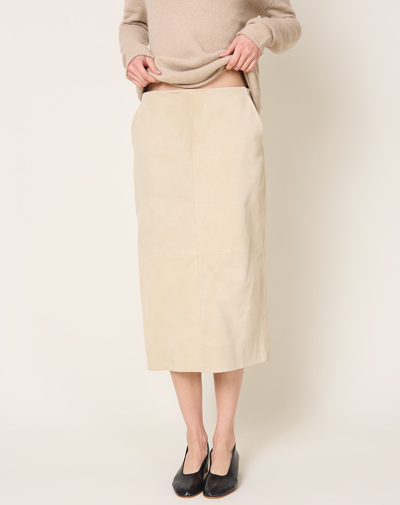 Lauren Manoogian Suede Skirt in Ecru