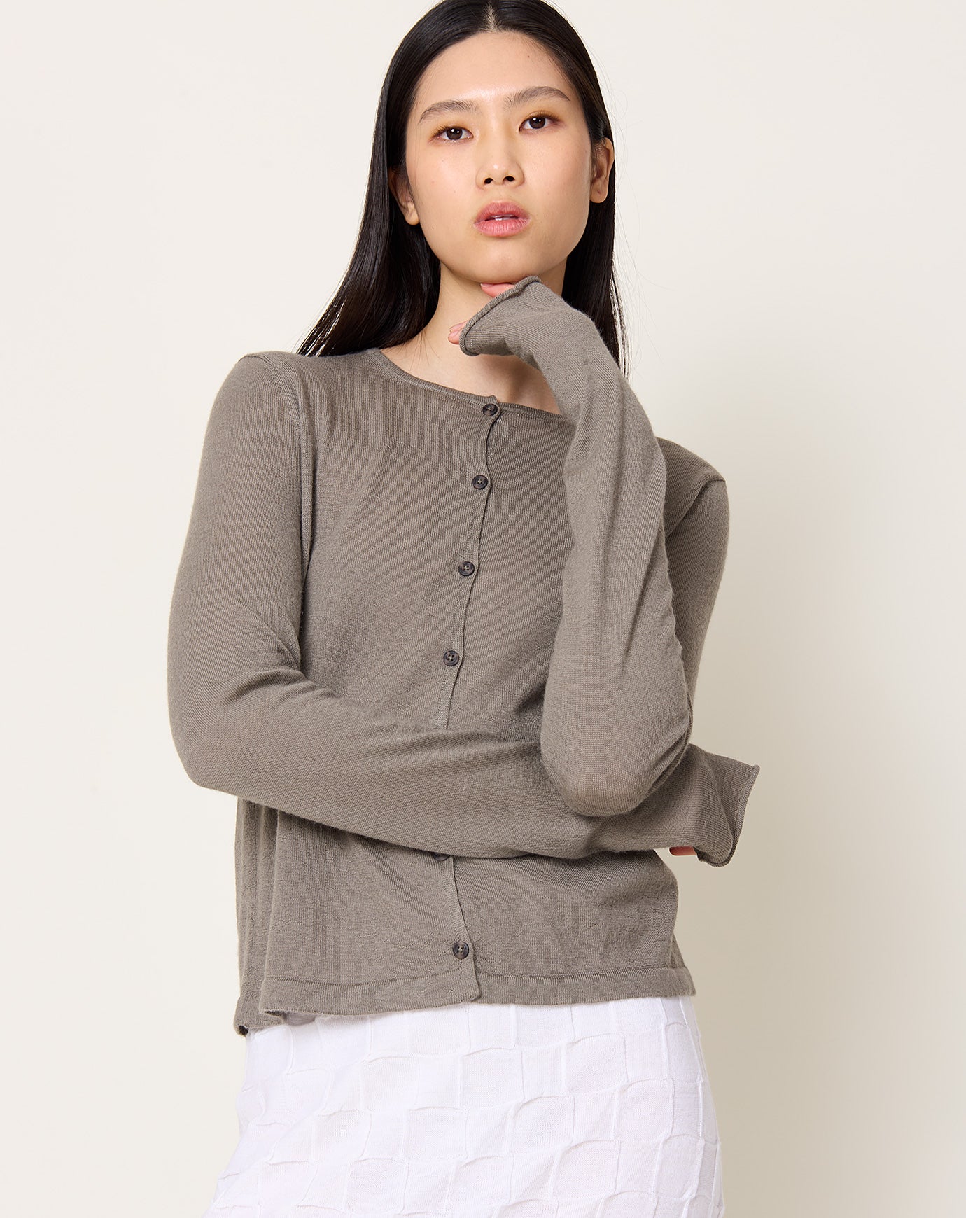 Lauren Manoogian Super Fine Crewneck Cardigan in Concrete