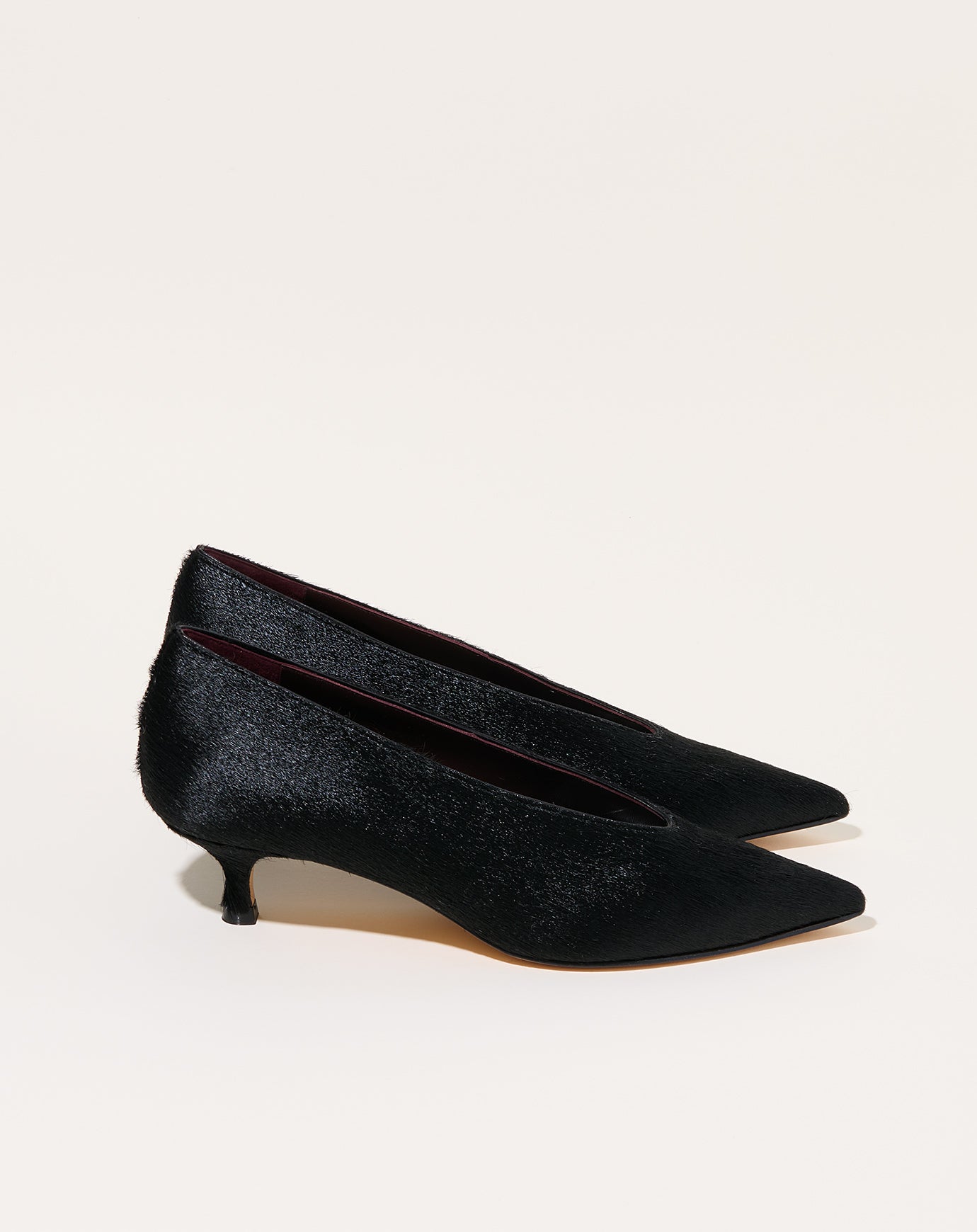 Le Monde Béryl Babouche Kitten Heel in Black Calf Hair