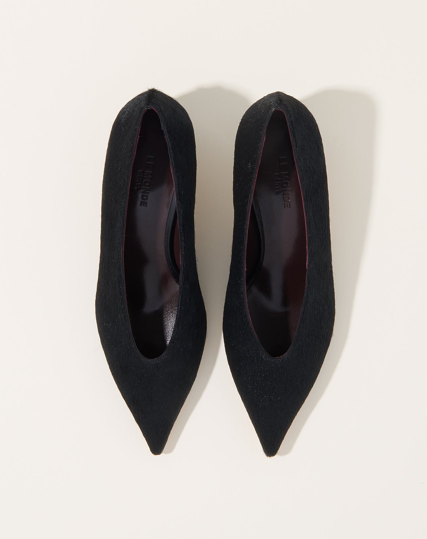 Le Monde Béryl Babouche Kitten Heel in Black Calf Hair