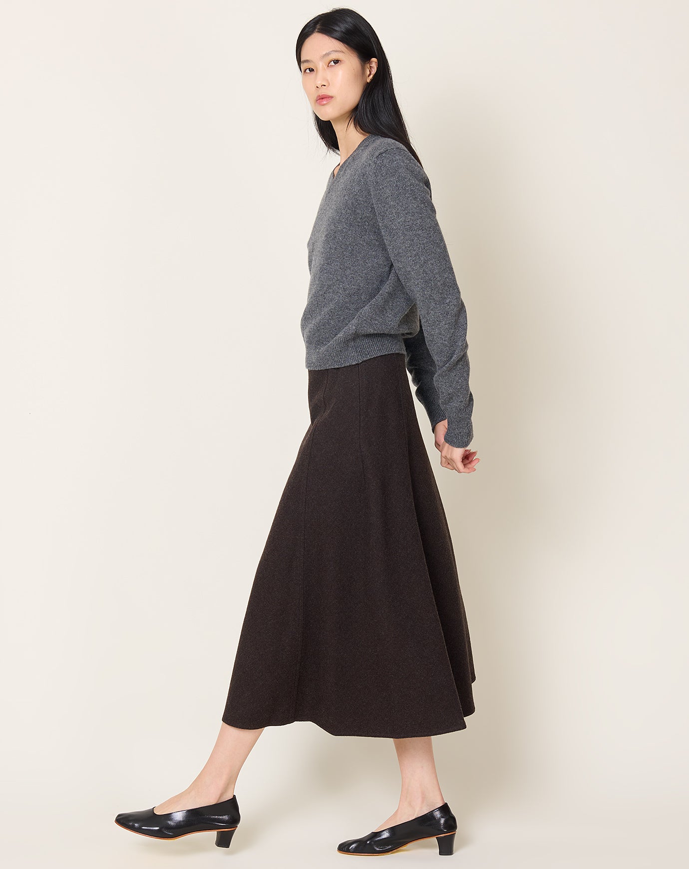 Le17septembre Fluid Asymmetric Wool Skirt in Brown