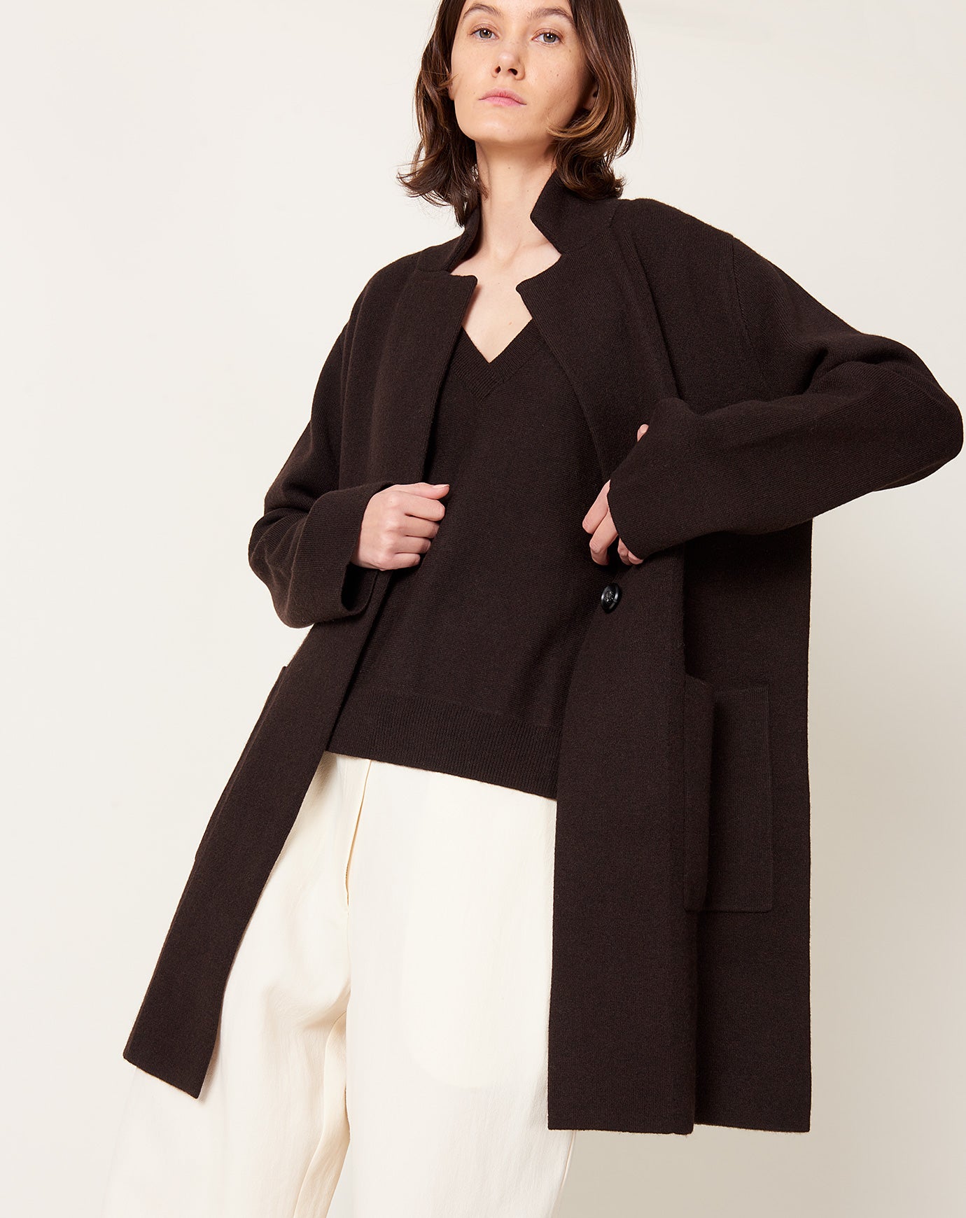 Lisa Yang Anni Cardigan Coat in Dark Oak