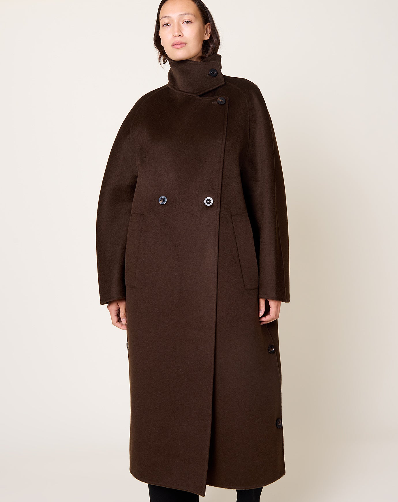 Lisa Yang Doublé Button Coat in Dark Oak