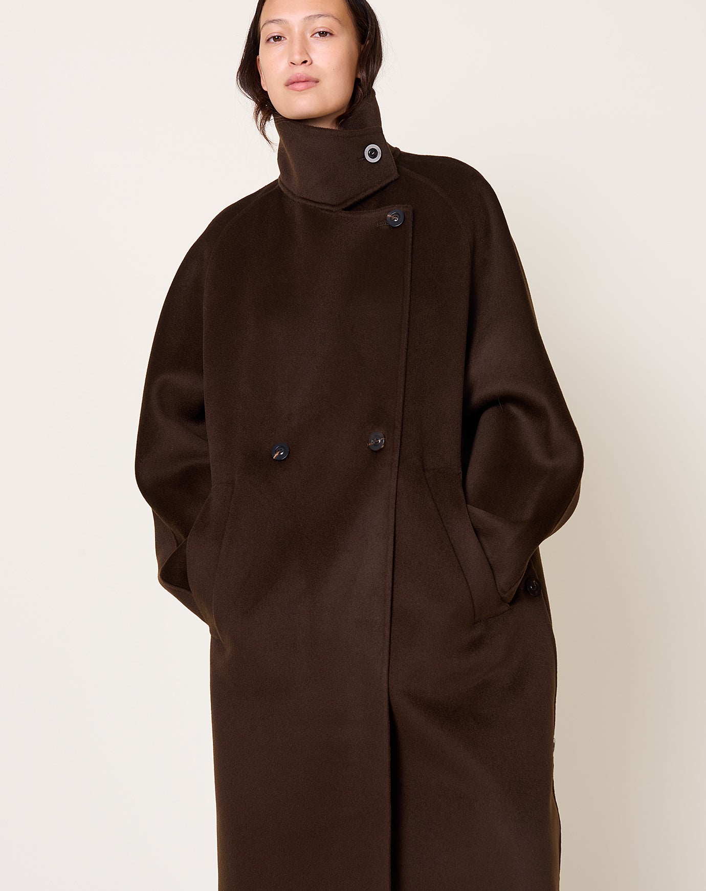 Lisa Yang Doublé Button Coat in Dark Oak