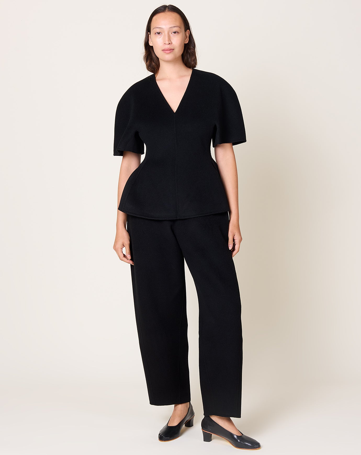 Lisa Yang Doublé V Neck Top in Black