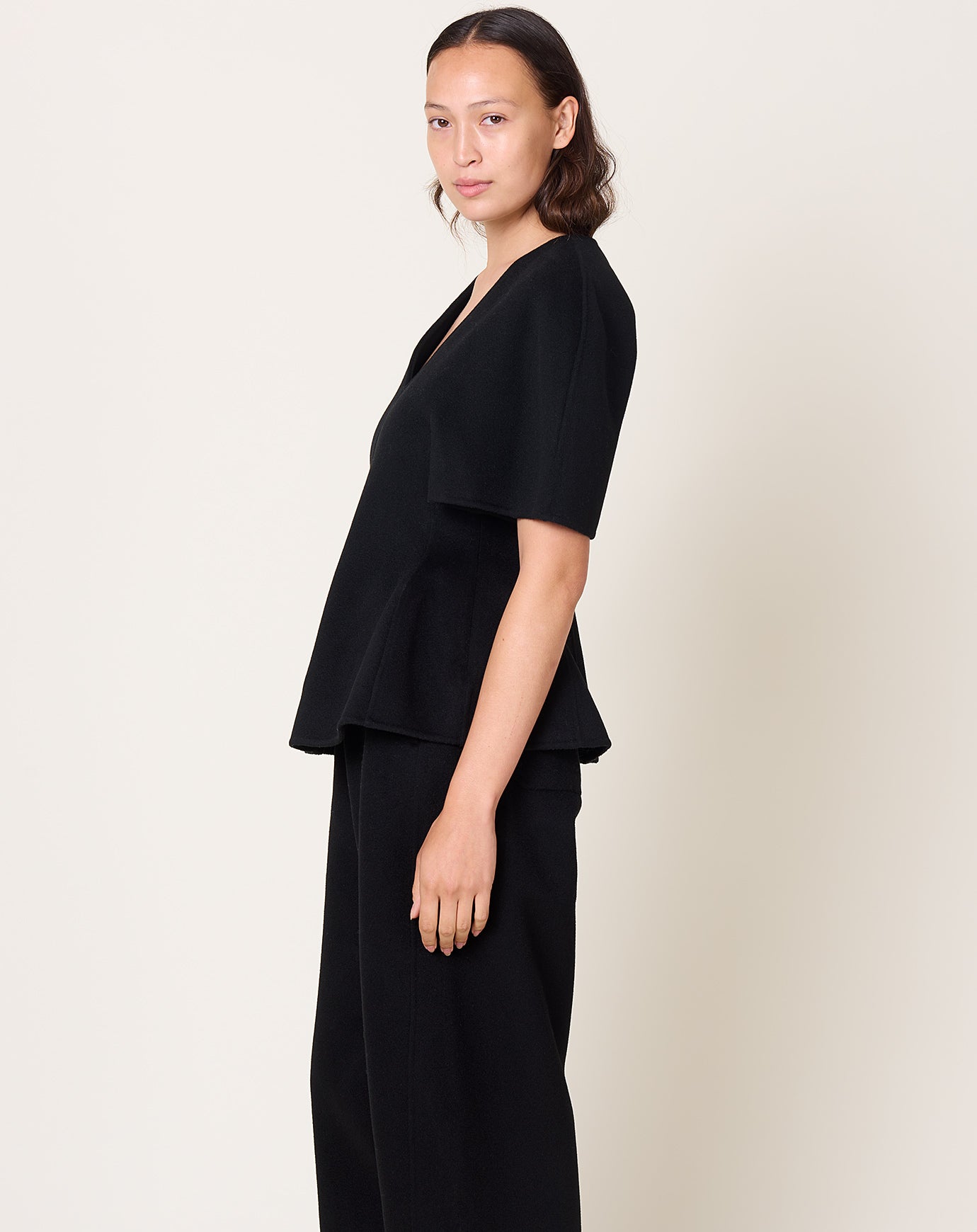Lisa Yang Doublé V Neck Top in Black