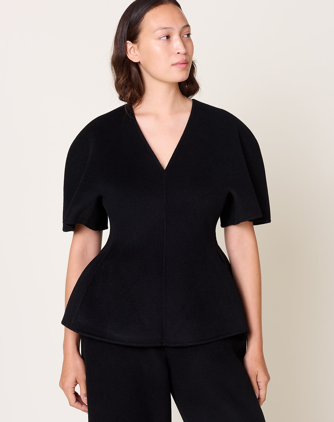 Lisa Yang Doublé V Neck Top in Black