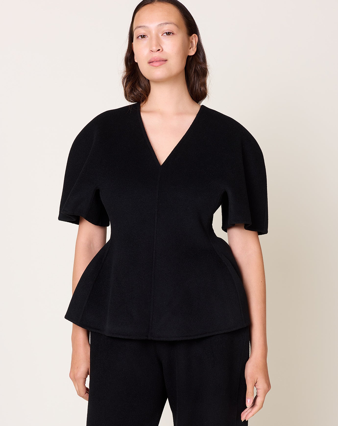 Lisa Yang Doublé V Neck Top in Black