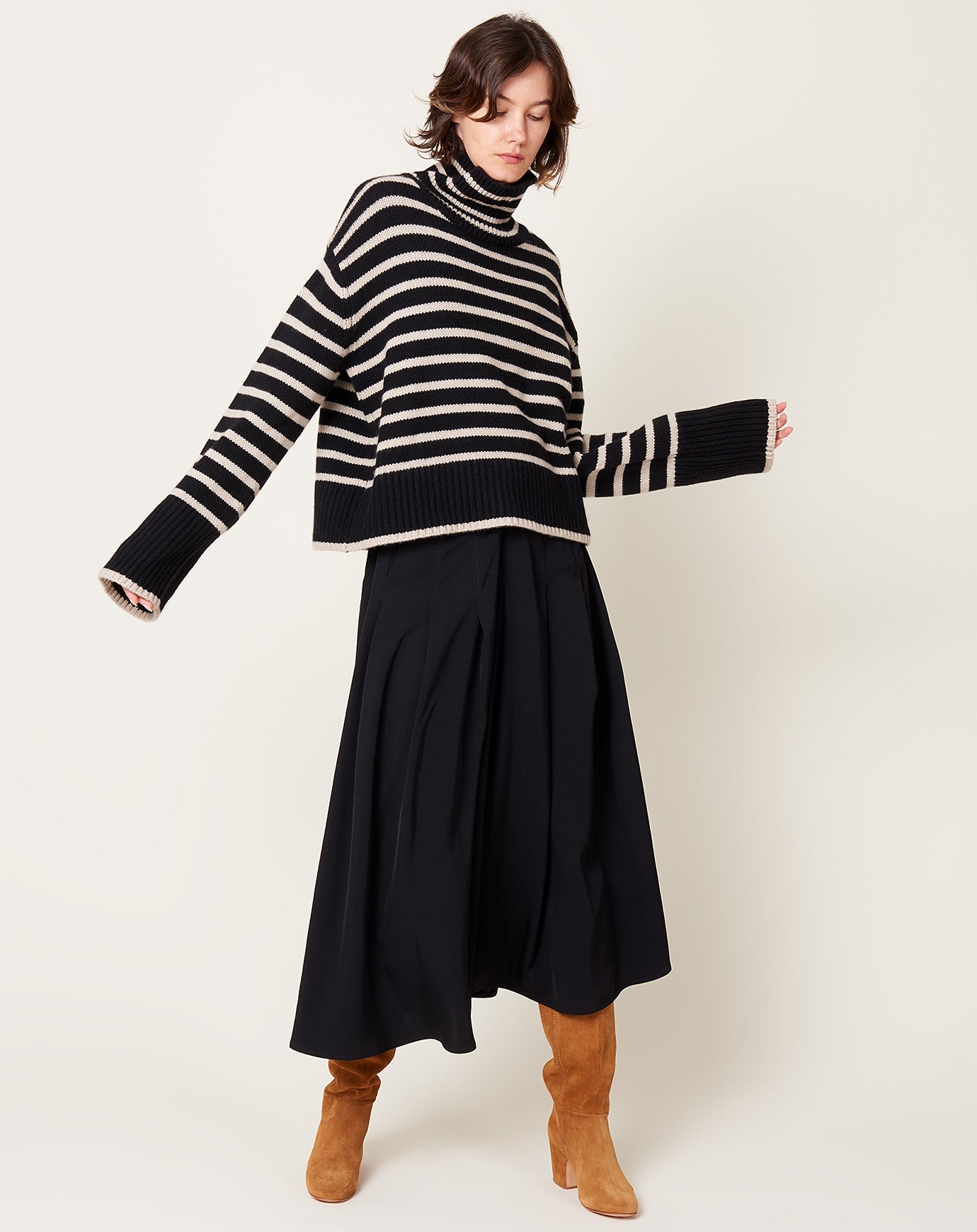 Lisa Yang Fleur Stripes Sweater in Black & Sand