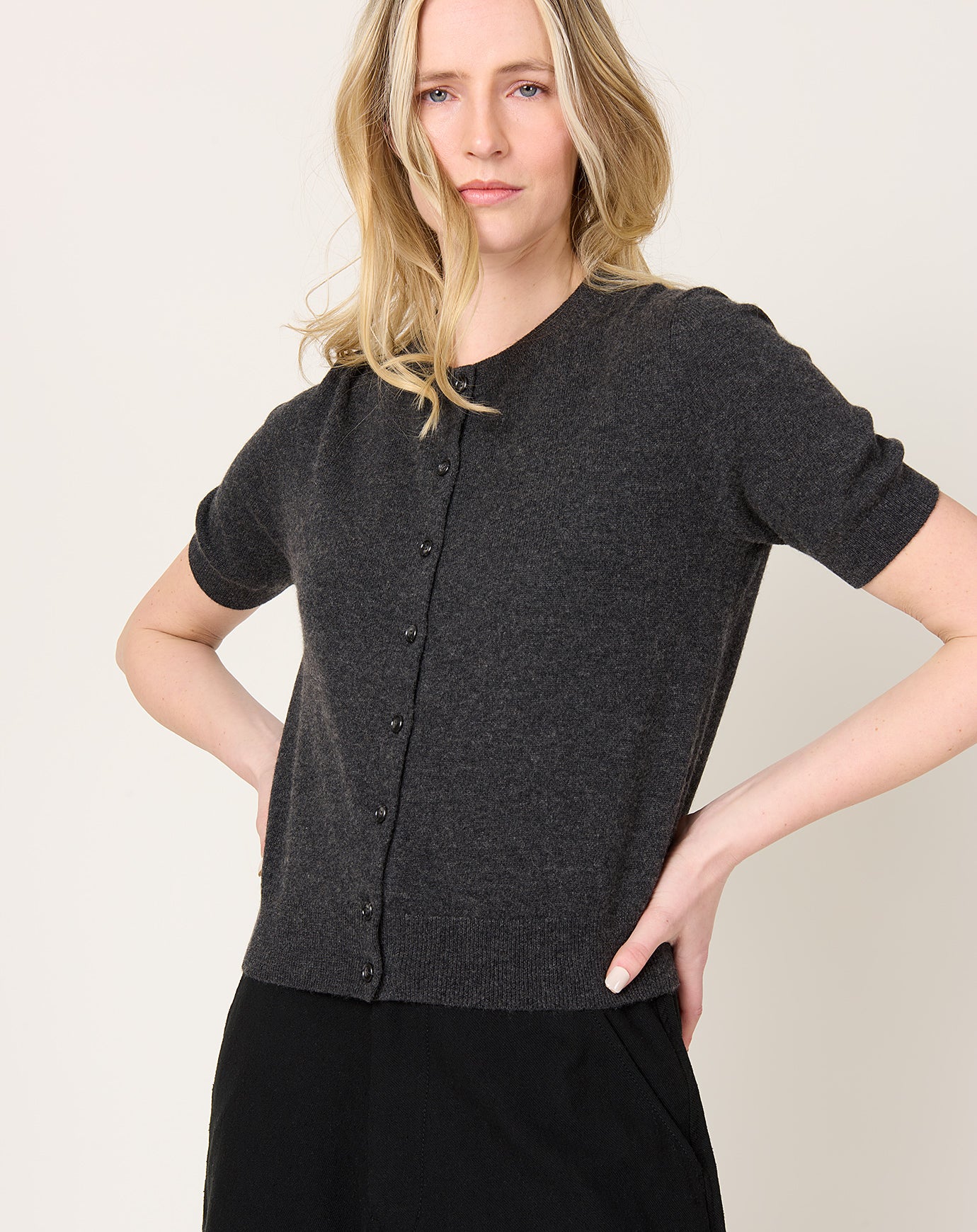 Lisa Yang Marine Cardigan in Charcoal
