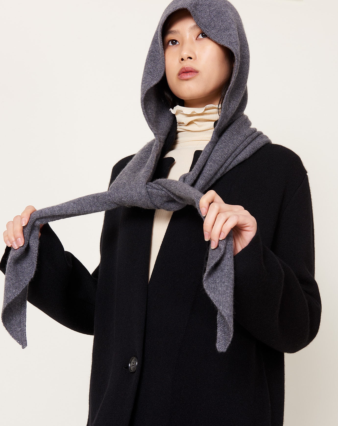 Lisa Yang Rina Hooded Scarf in Graphite