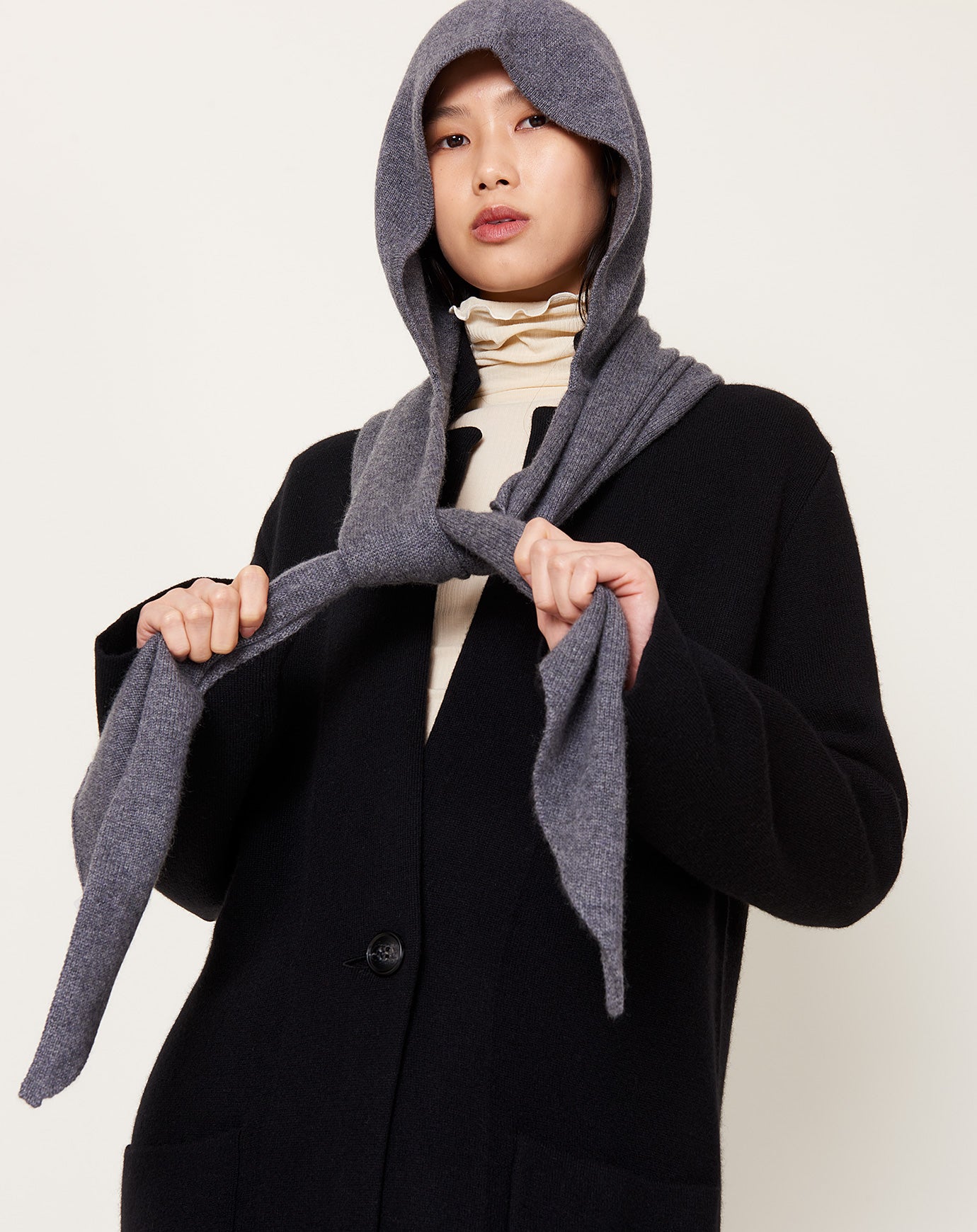 Lisa Yang Rina Hooded Scarf in Graphite