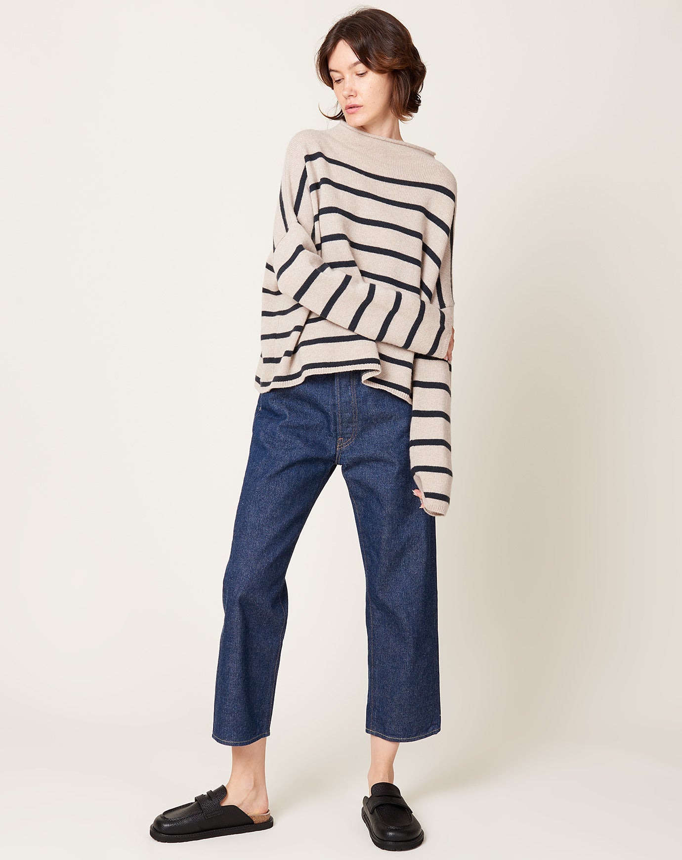 Lisa Yang Sandy Stripes Sweater in Sand & Ink