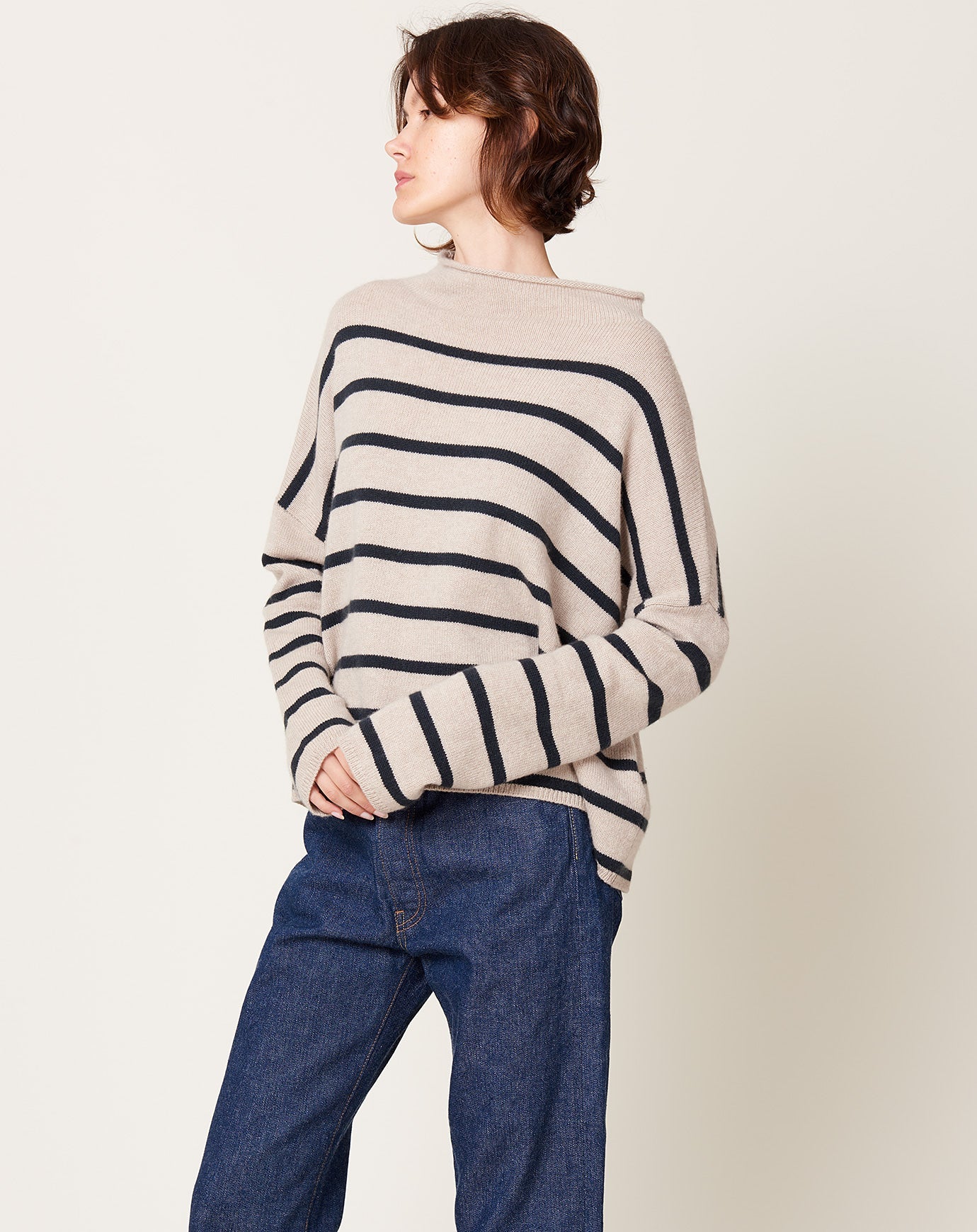 Lisa Yang Sandy Stripes Sweater in Sand & Ink