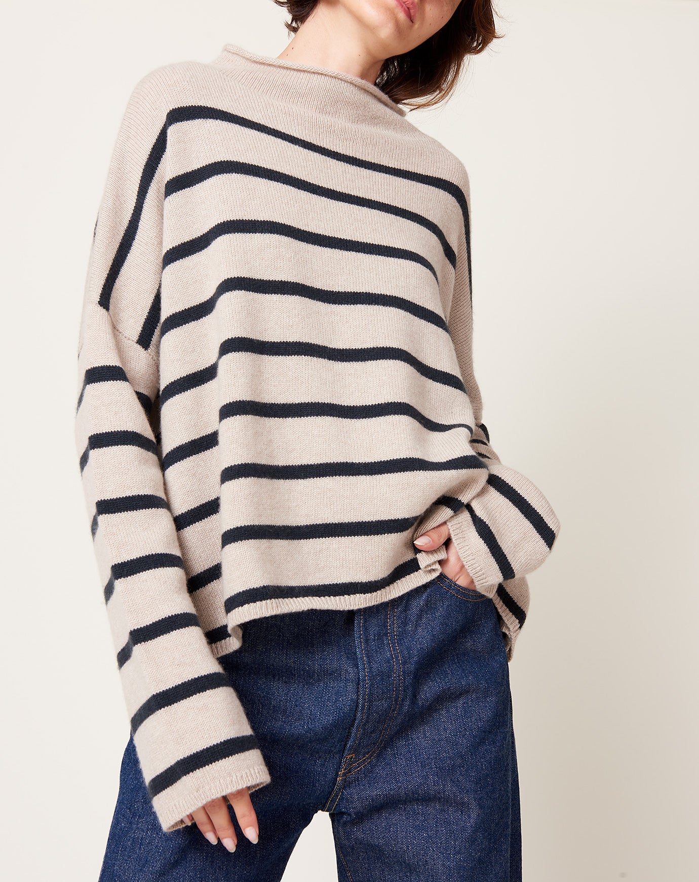 Lisa Yang Sandy Stripes Sweater in Sand & Ink