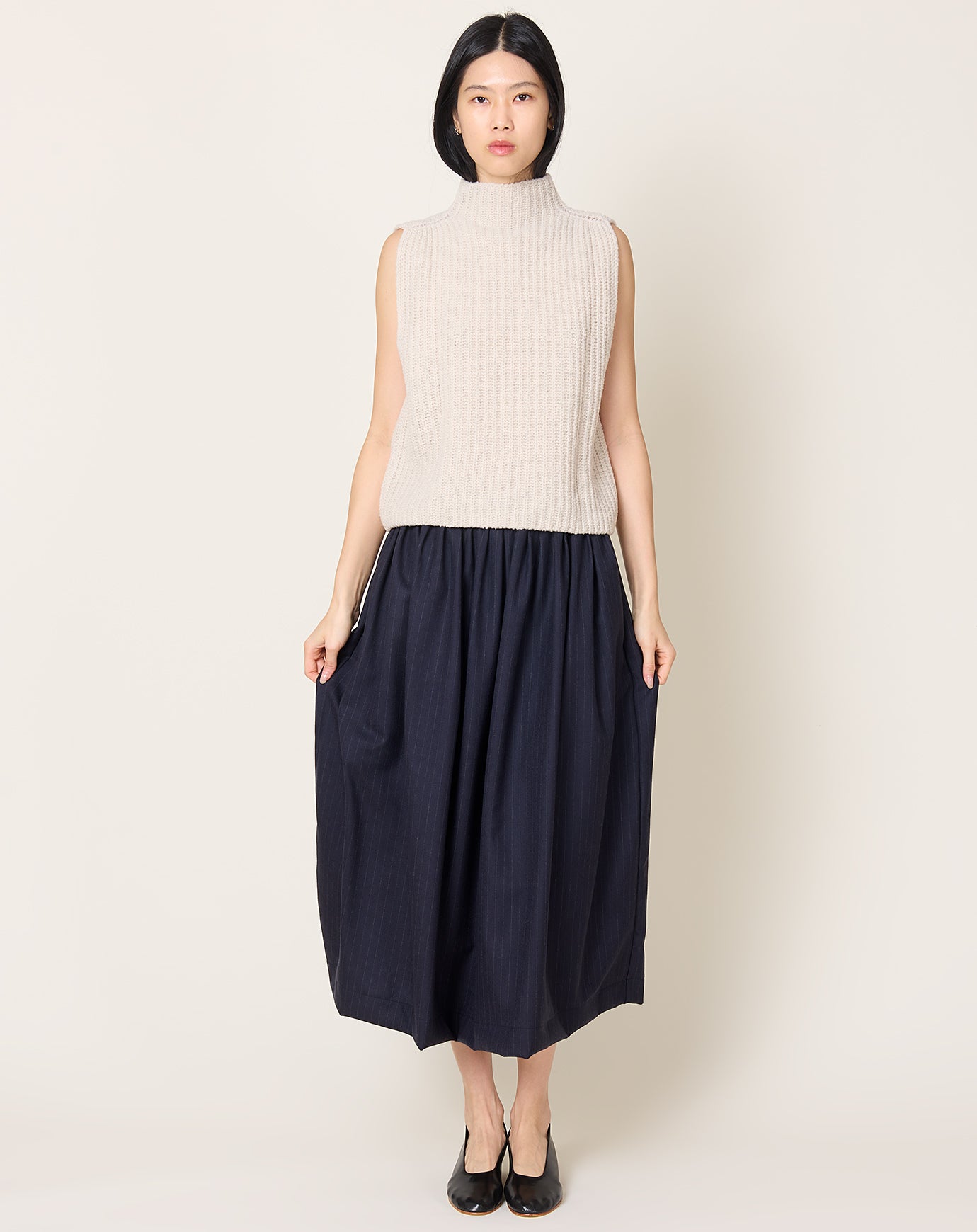 Makie Andrea Pleated Skirt in Navy Stripe