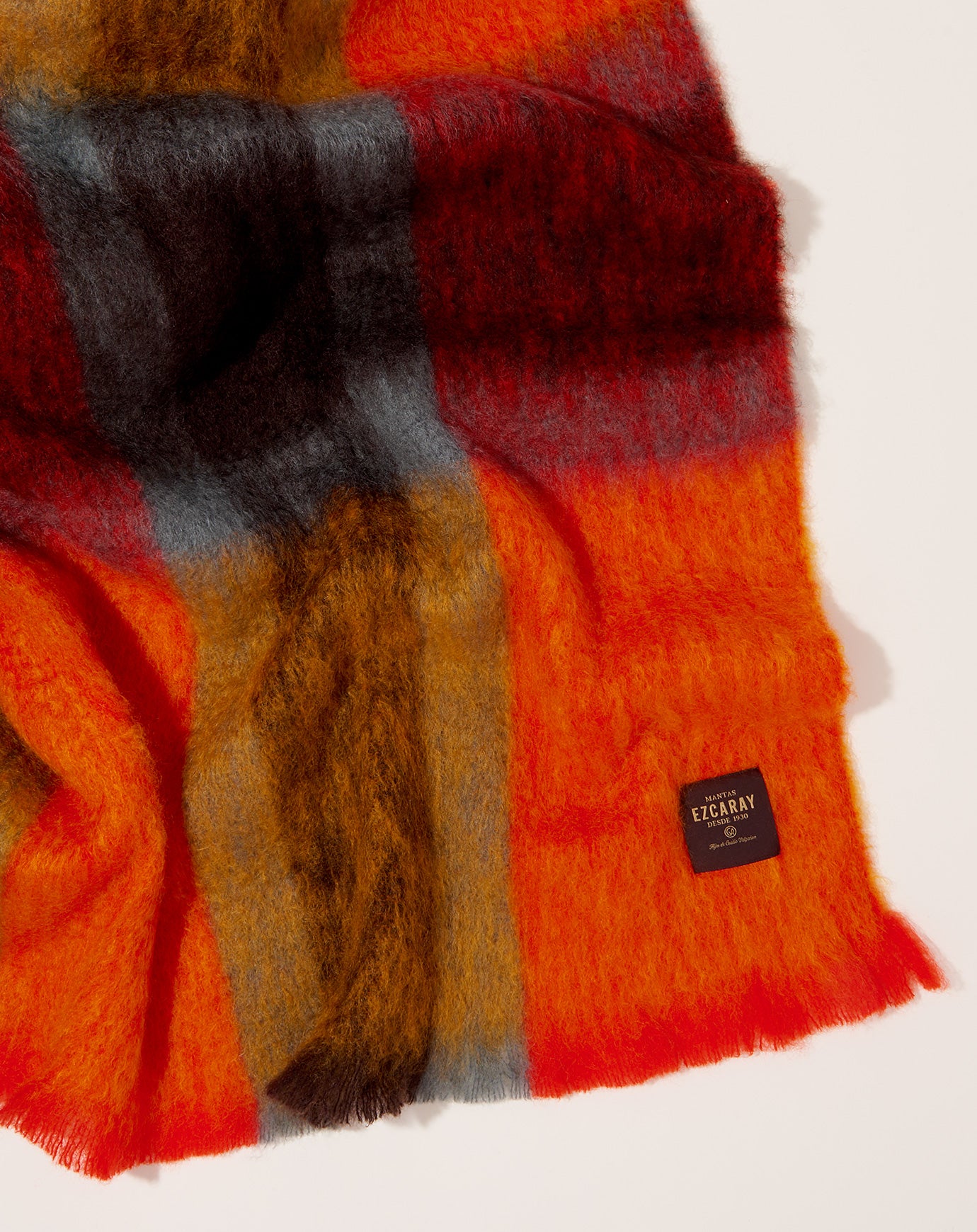 Mantas Ezcaray Mohair Cuadros Throw in Orange