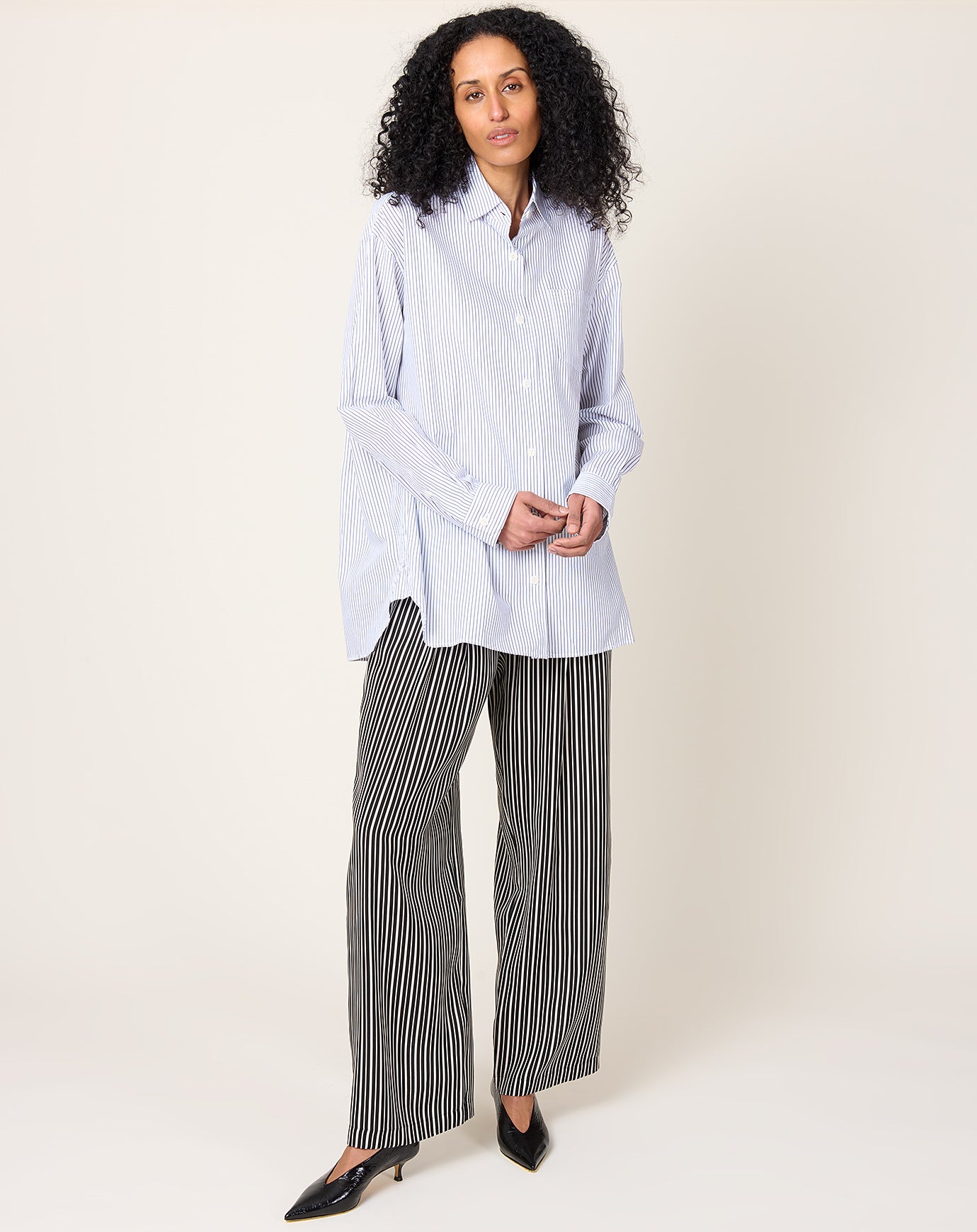 Maria McManus A-Line Tunic Shirt in Black & White Pinstripe