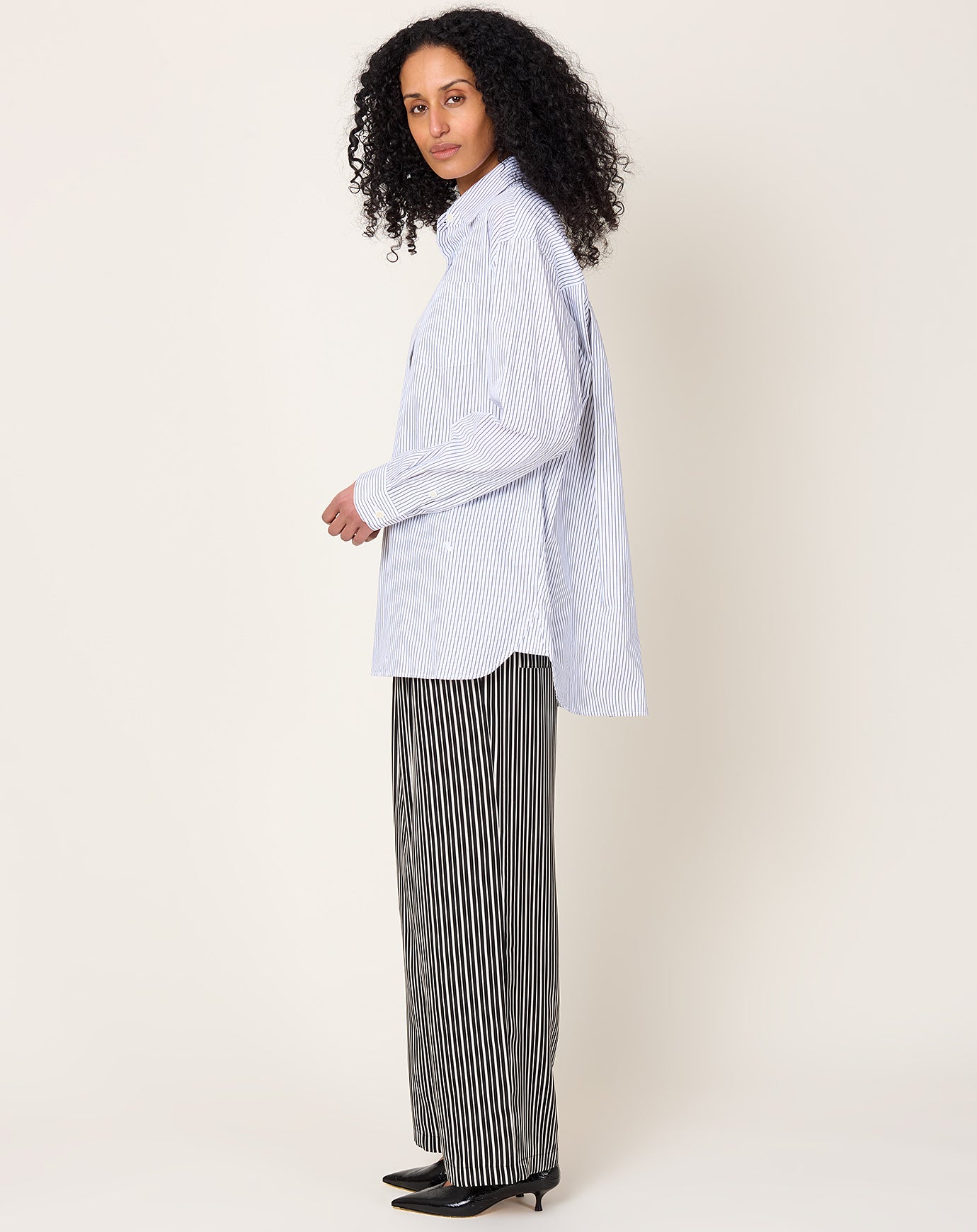 Maria McManus A-Line Tunic Shirt in Black & White Pinstripe