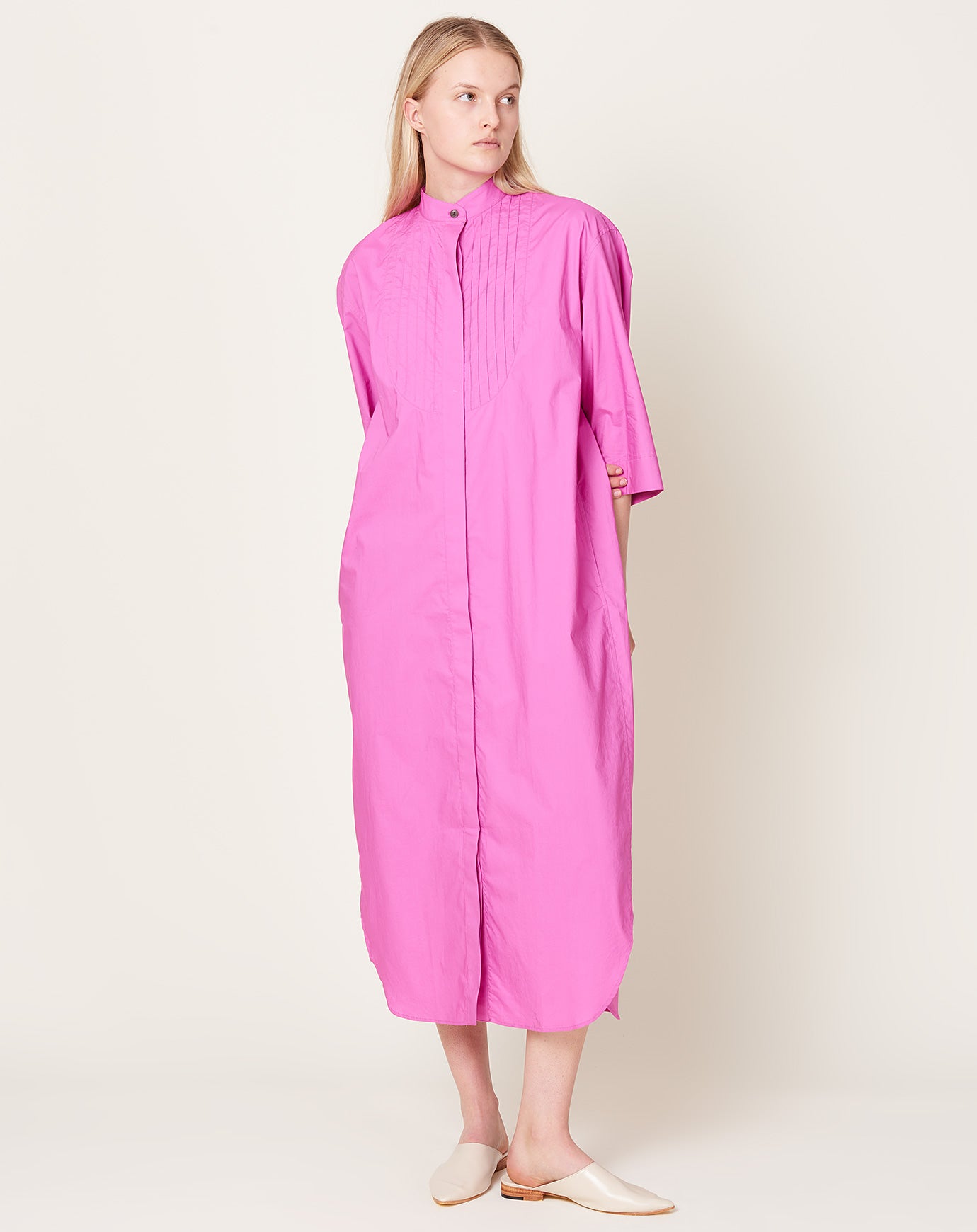 Maria McManus Banded Collar Dress in Fuschia Pink