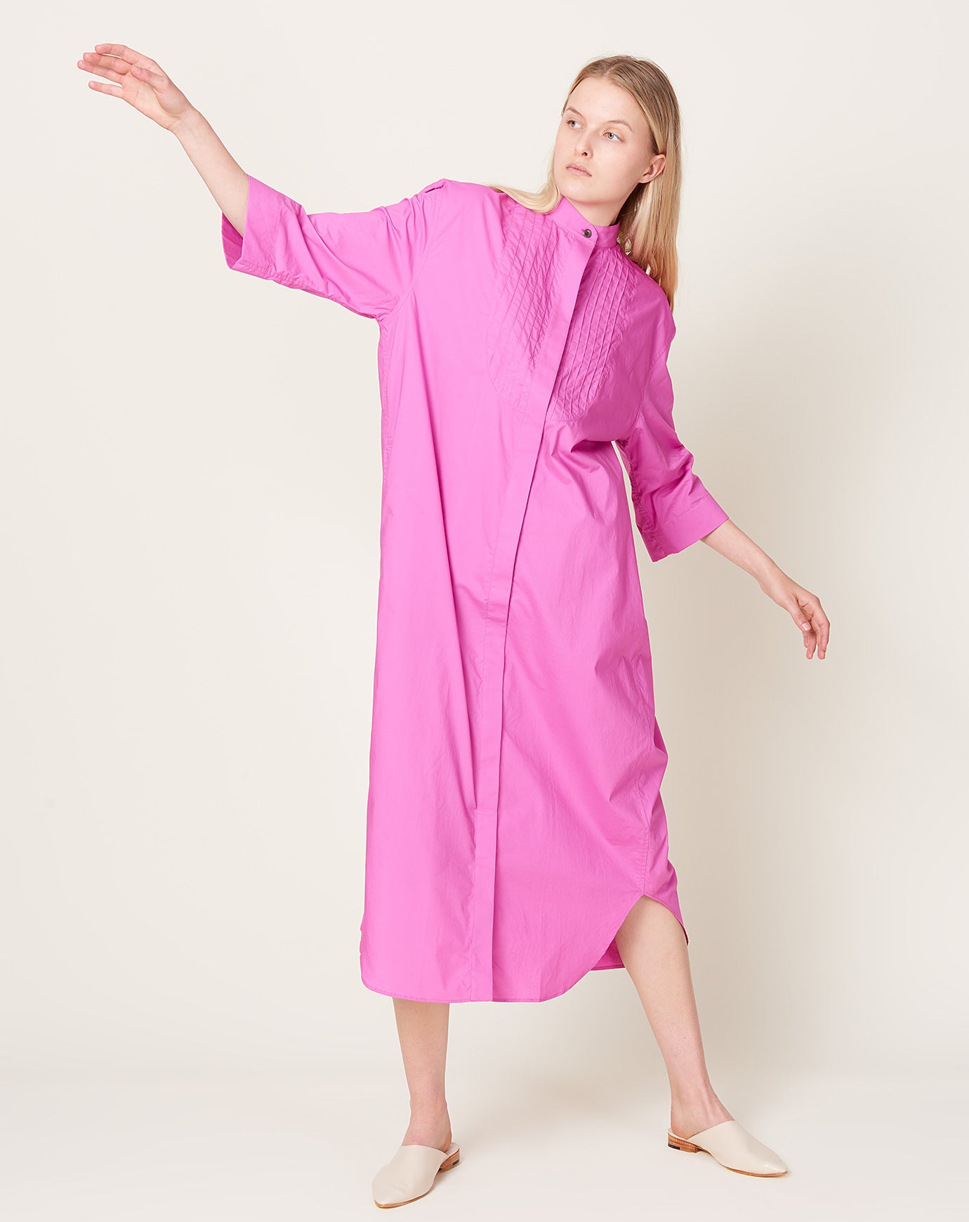 Maria McManus Banded Collar Dress in Fuschia Pink