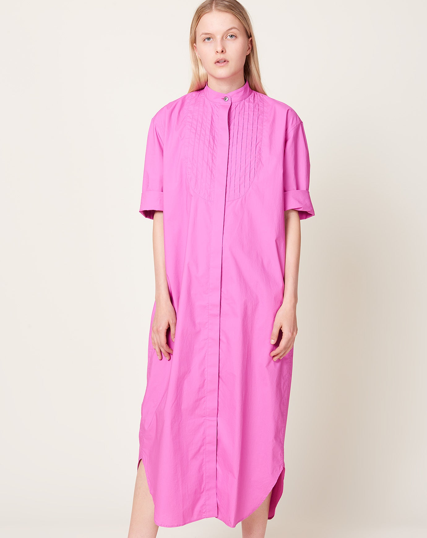 Maria McManus Banded Collar Dress in Fuschia Pink