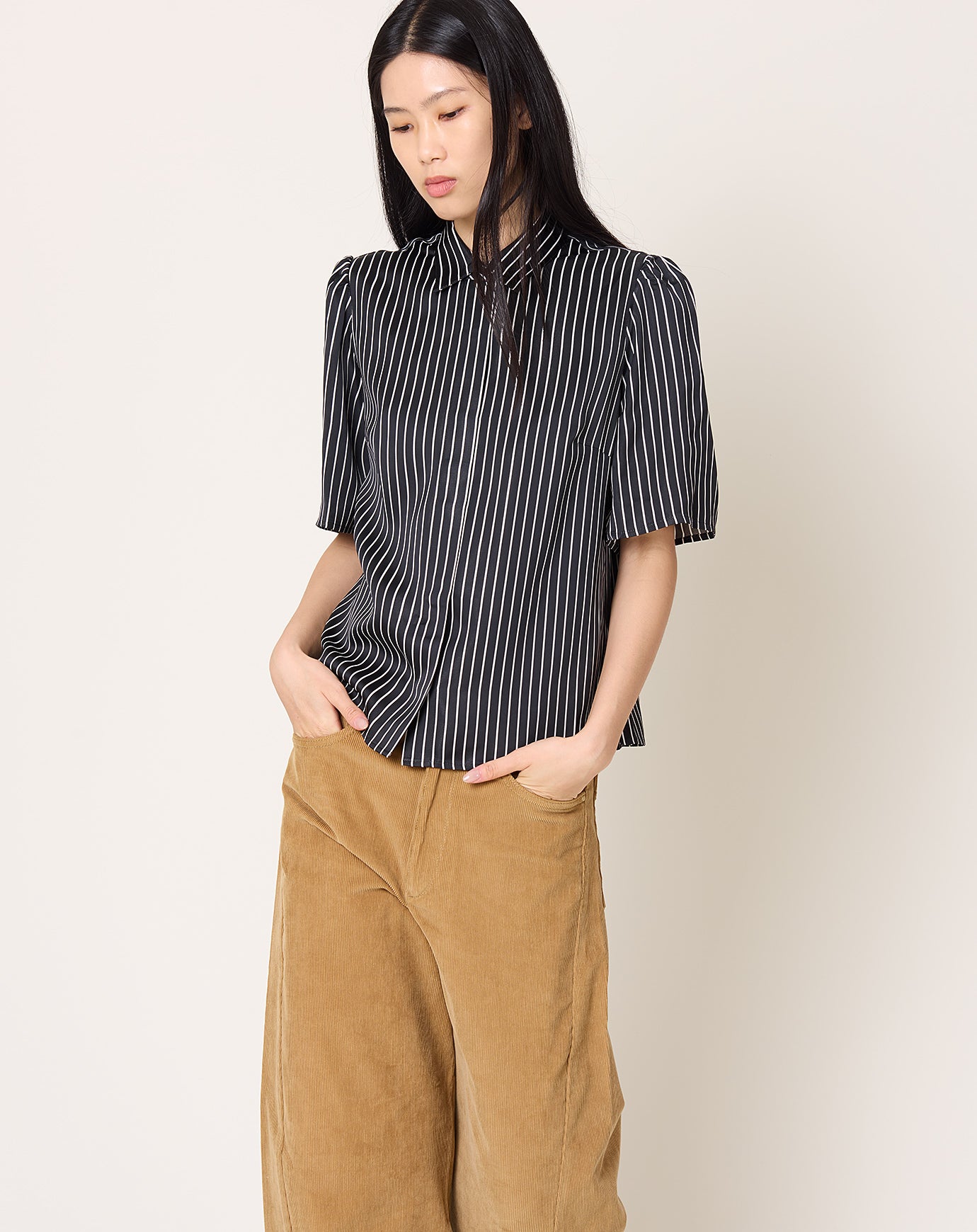 Maria McManus Bell Sleeve Blouse in Black Stripe
