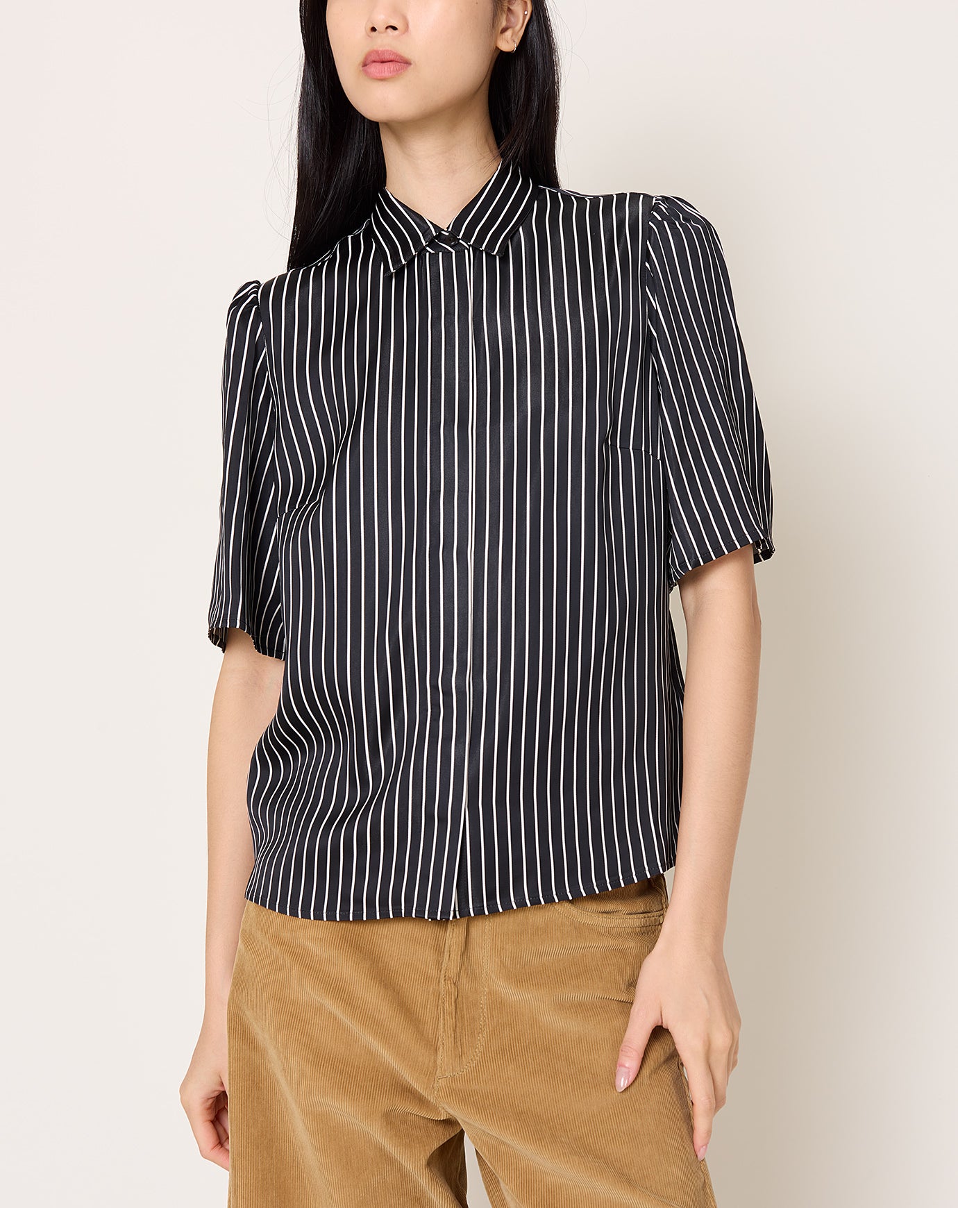 Maria McManus Bell Sleeve Blouse in Black Stripe