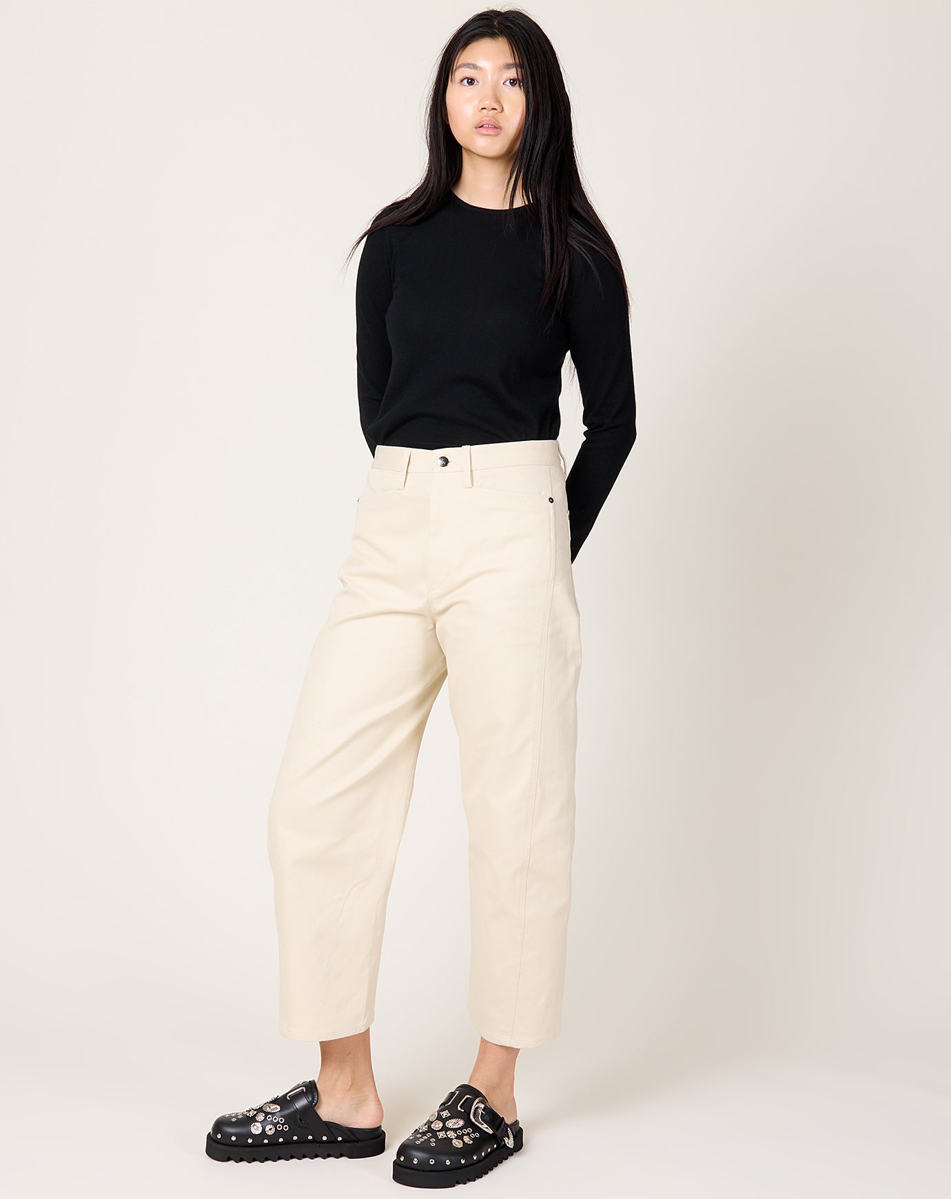 Maria McManus Bow Leg Cropped Jean in Ecru