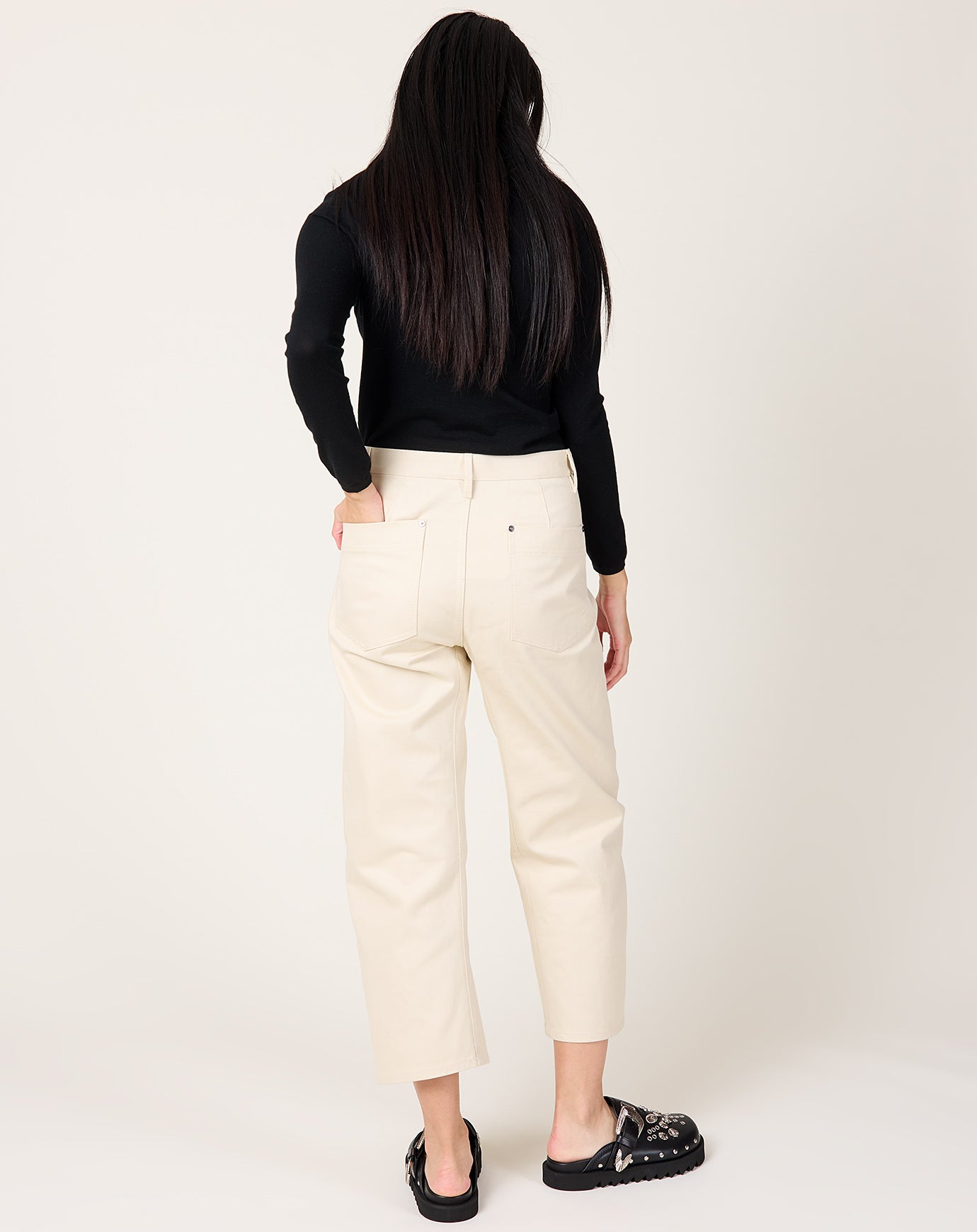 Maria McManus Bow Leg Cropped Jean in Ecru