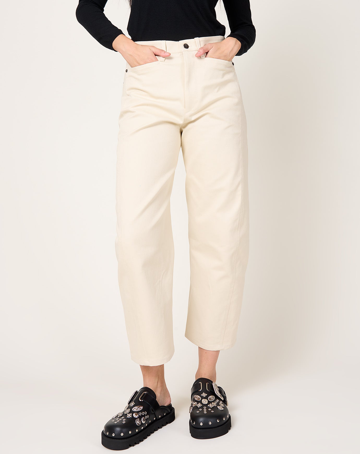 Maria McManus Bow Leg Cropped Jean in Ecru