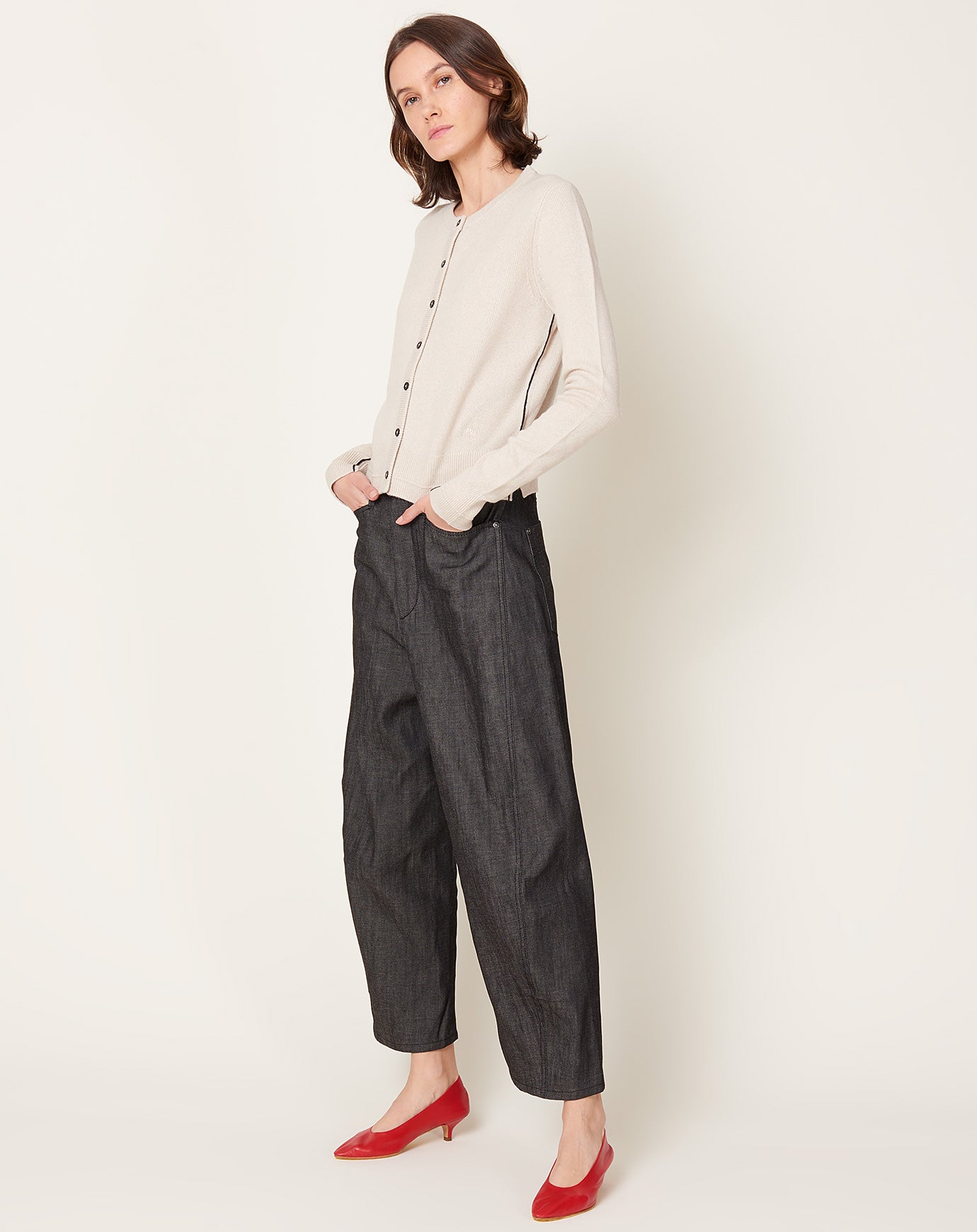 Maria McManus Bow Leg Cropped Jean in Washed Black