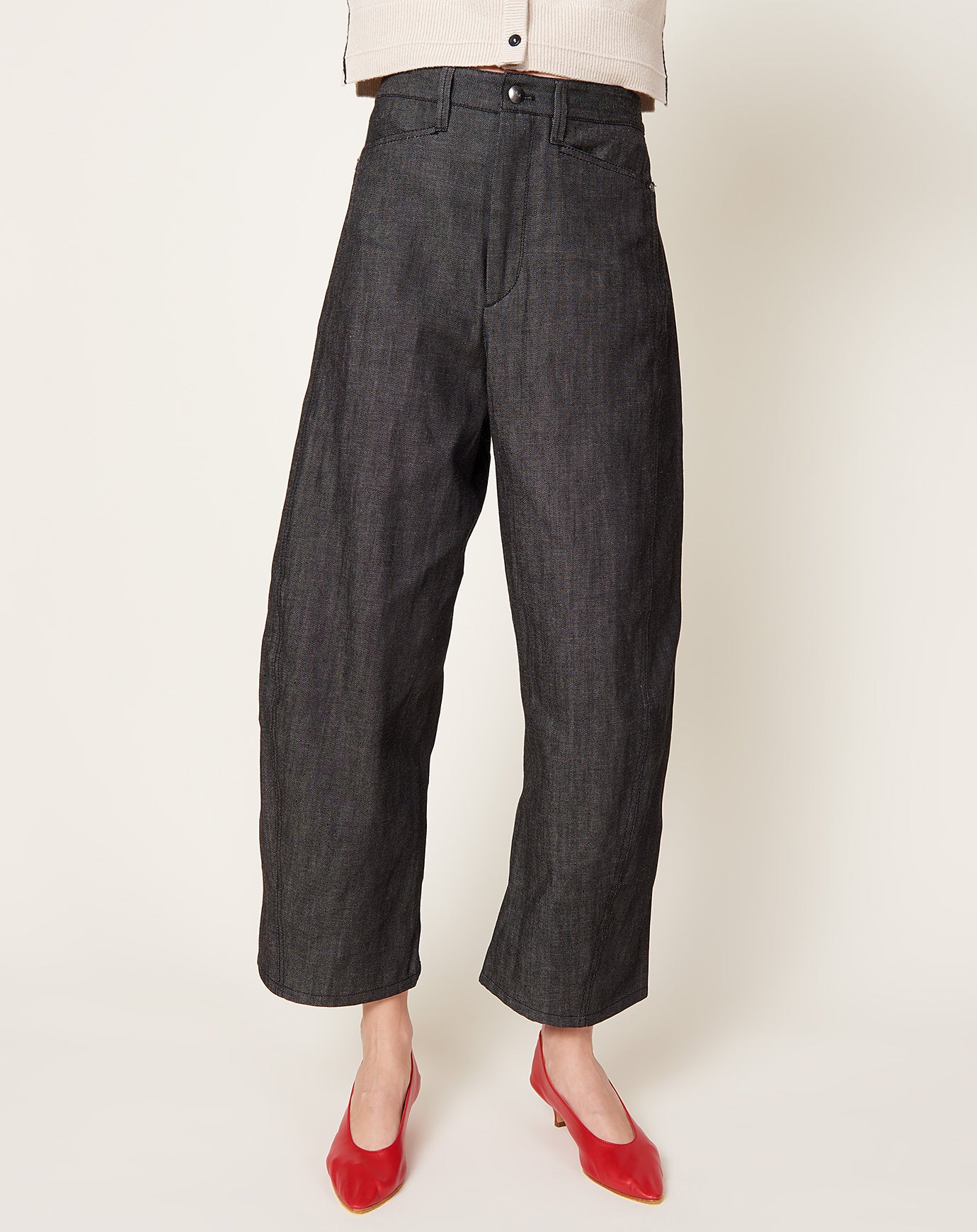 Maria McManus Bow Leg Cropped Jean in Washed Black