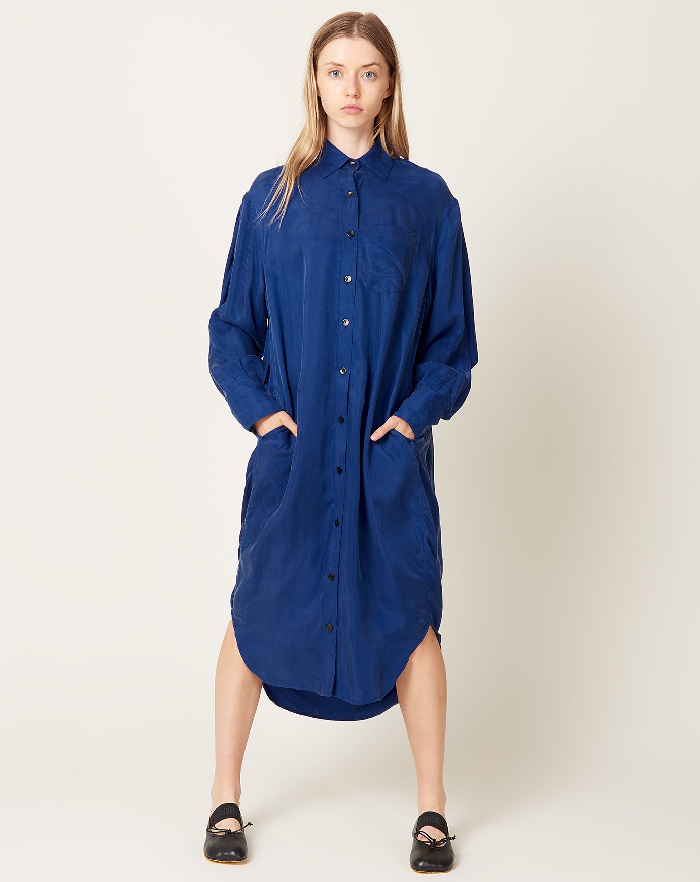 Maria McManus Cape Shirt Dress in Cobalt Blue