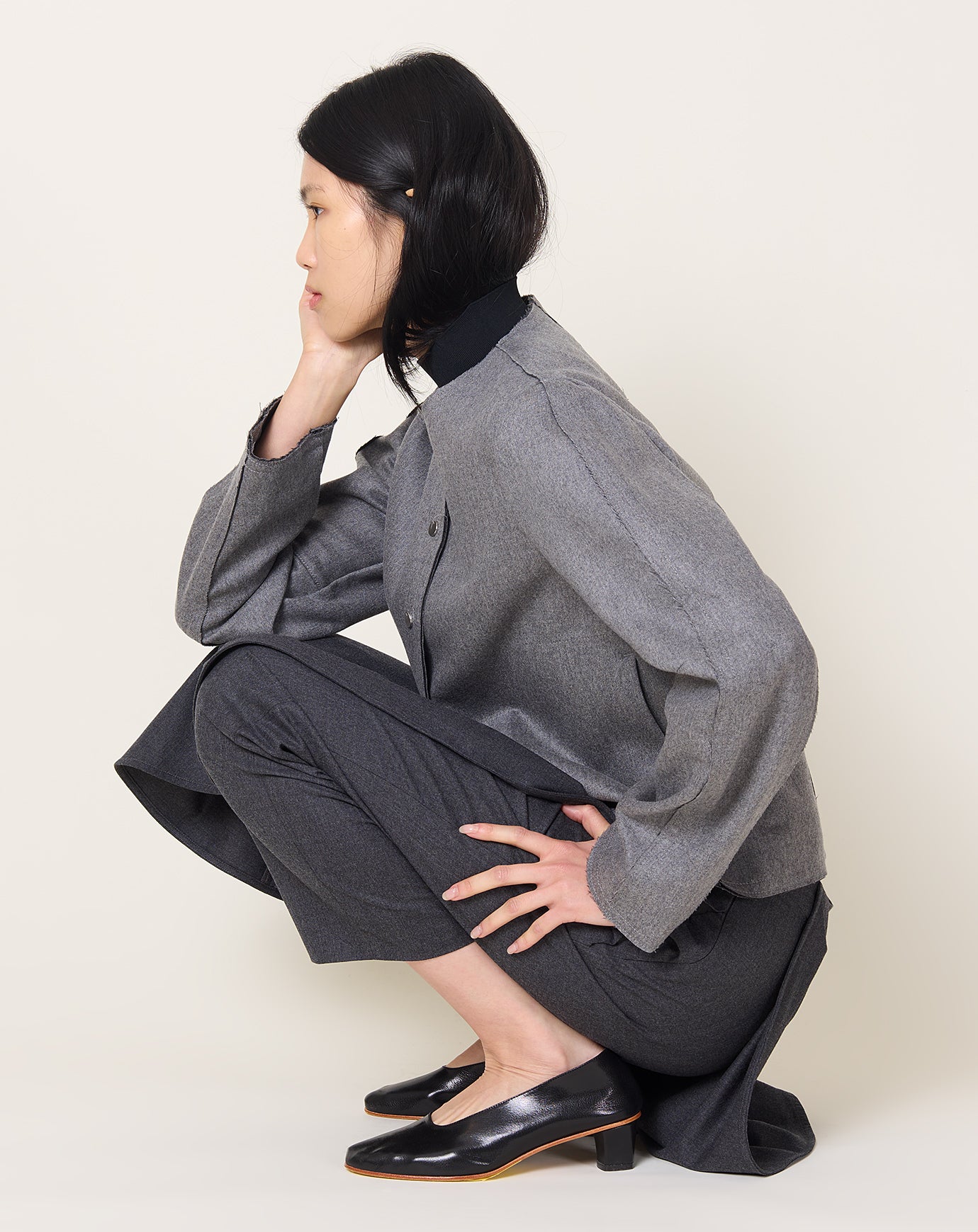 Maria McManus Crescent Crop Jacket in Charcoal Grey