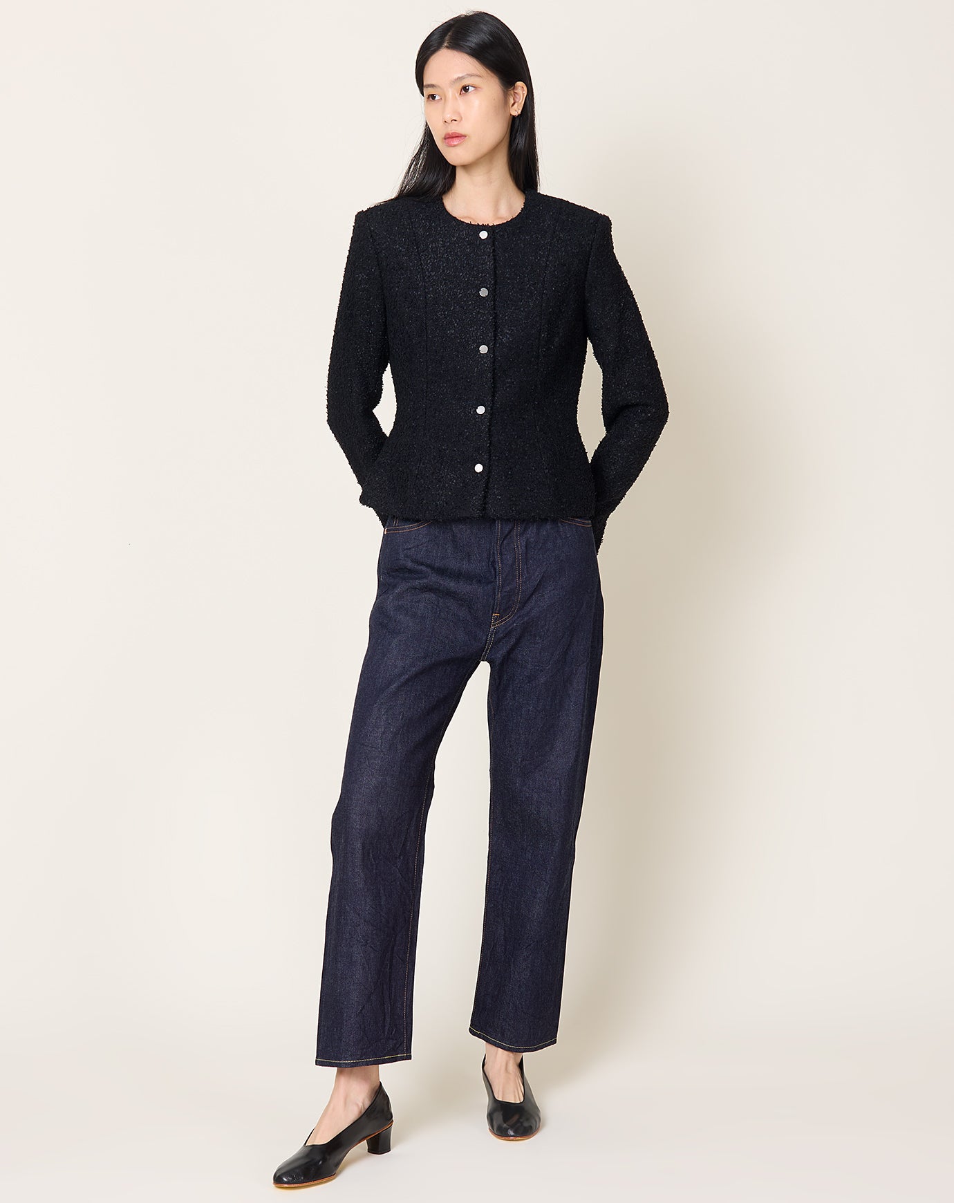 Maria McManus Crew Neck Peplum Jacket in Black