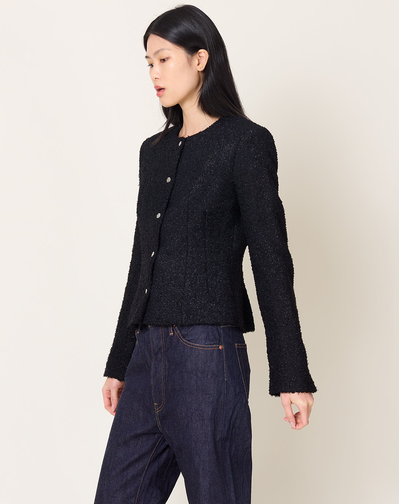 Maria McManus Crew Neck Peplum Jacket in Black