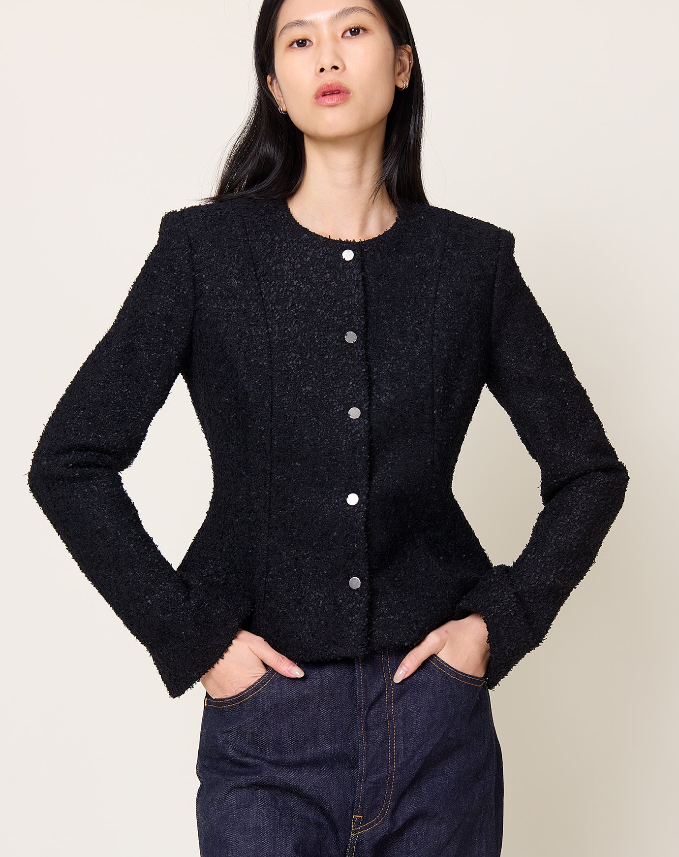 Maria McManus Crew Neck Peplum Jacket in Black