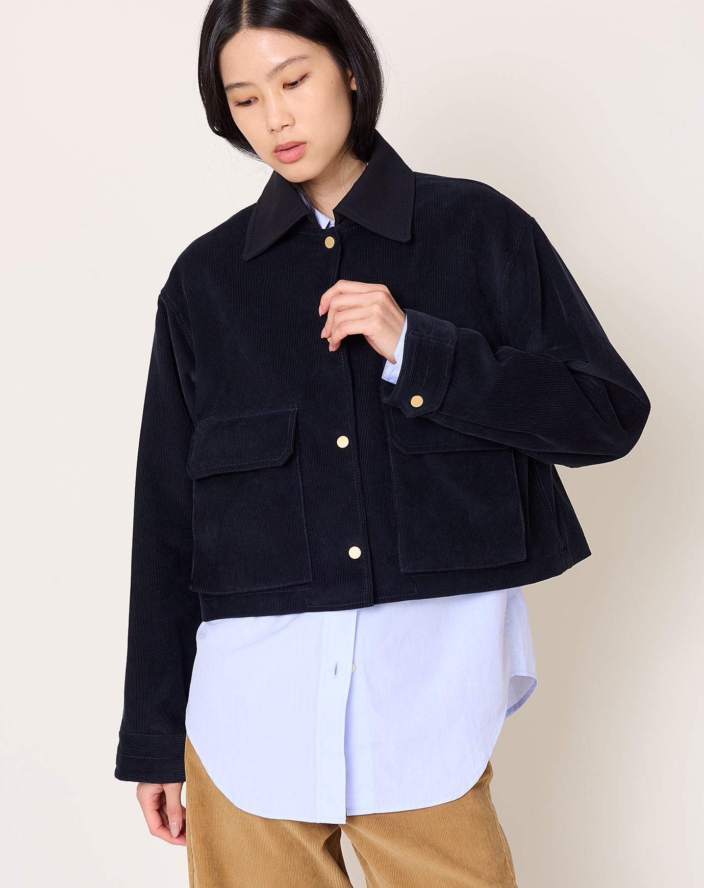 Maria McManus Cropped A-Line Jacket in Navy