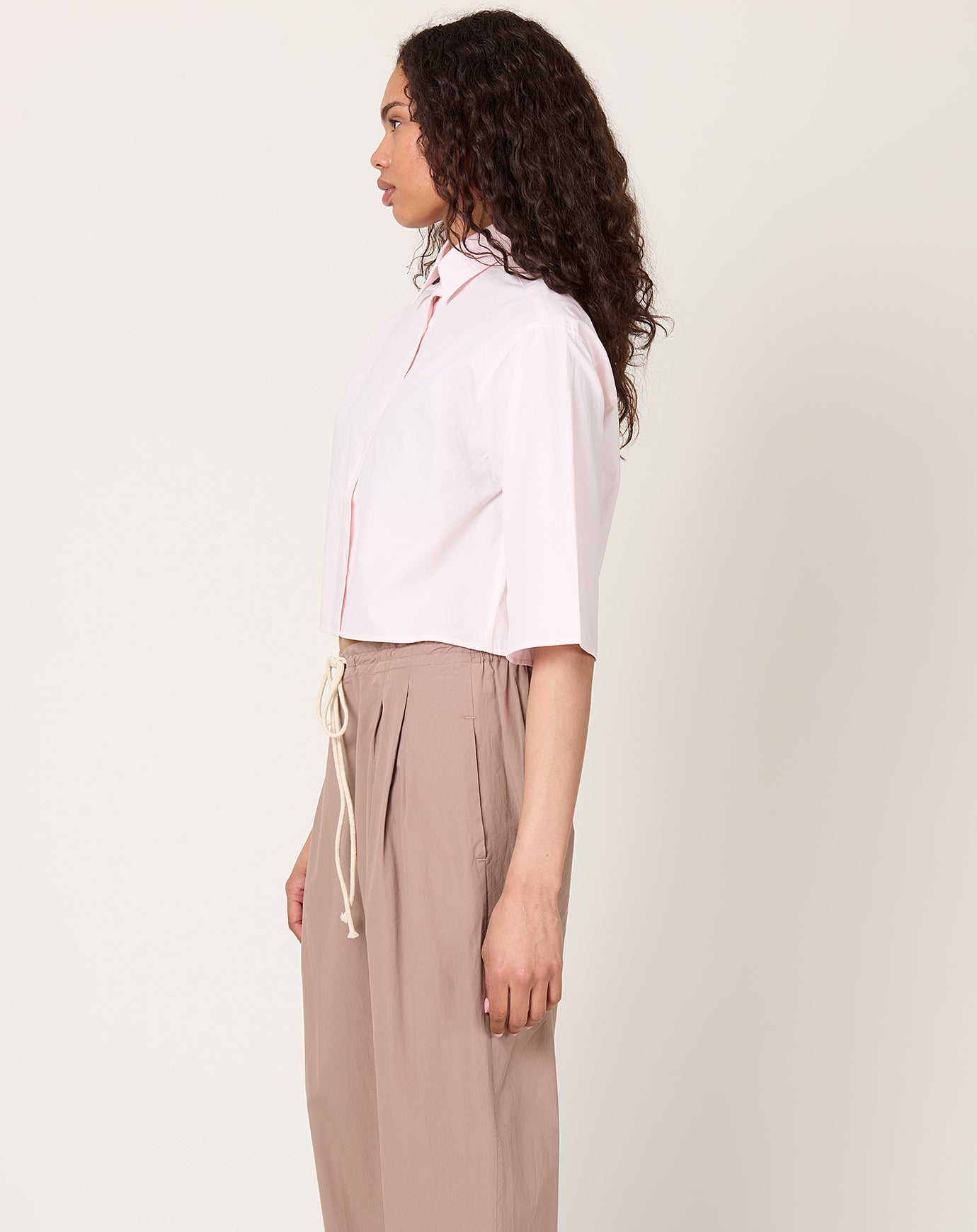 Maria McManus Cropped Short Sleeve Shirt in Blush Pink