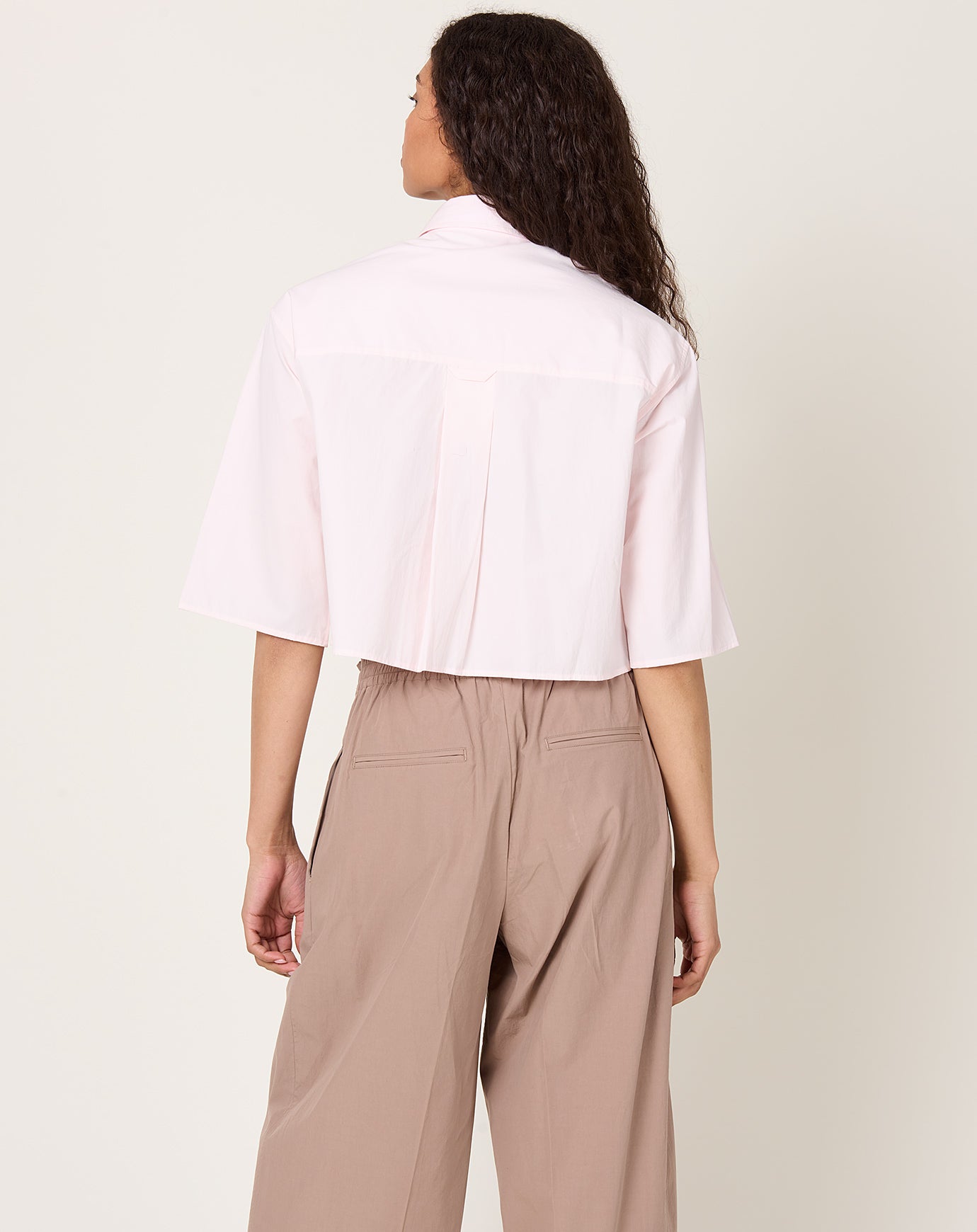 Maria McManus Cropped Short Sleeve Shirt in Blush Pink