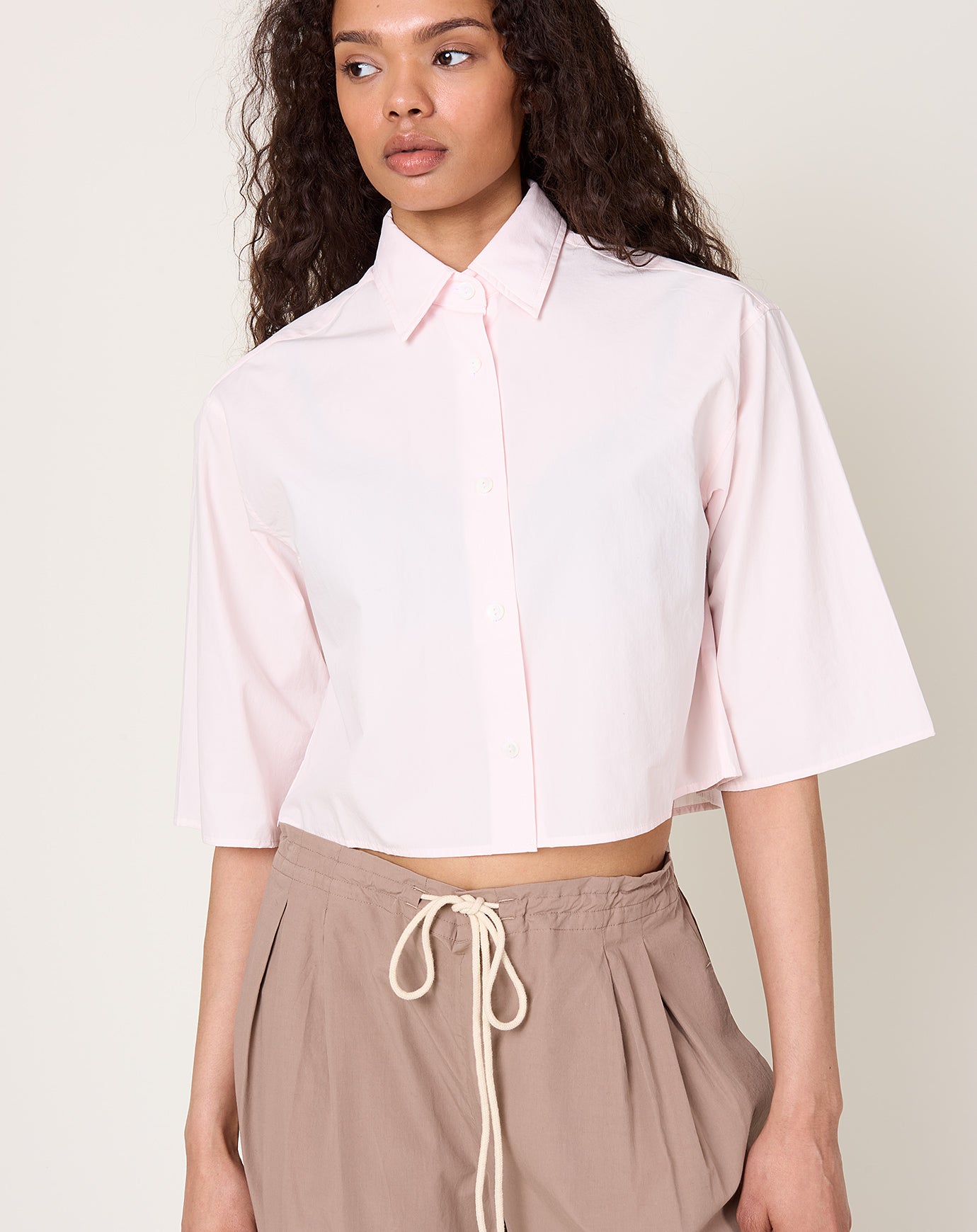 Maria McManus Cropped Short Sleeve Shirt in Blush Pink