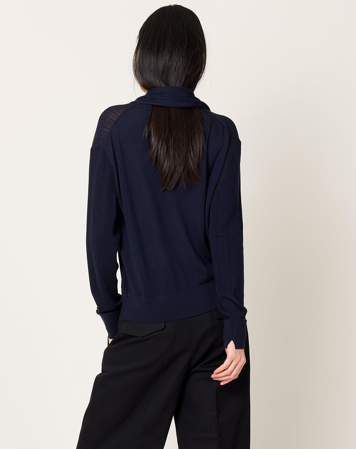 Maria McManus Drop Needle Scarf Sweater in Midnight Navy