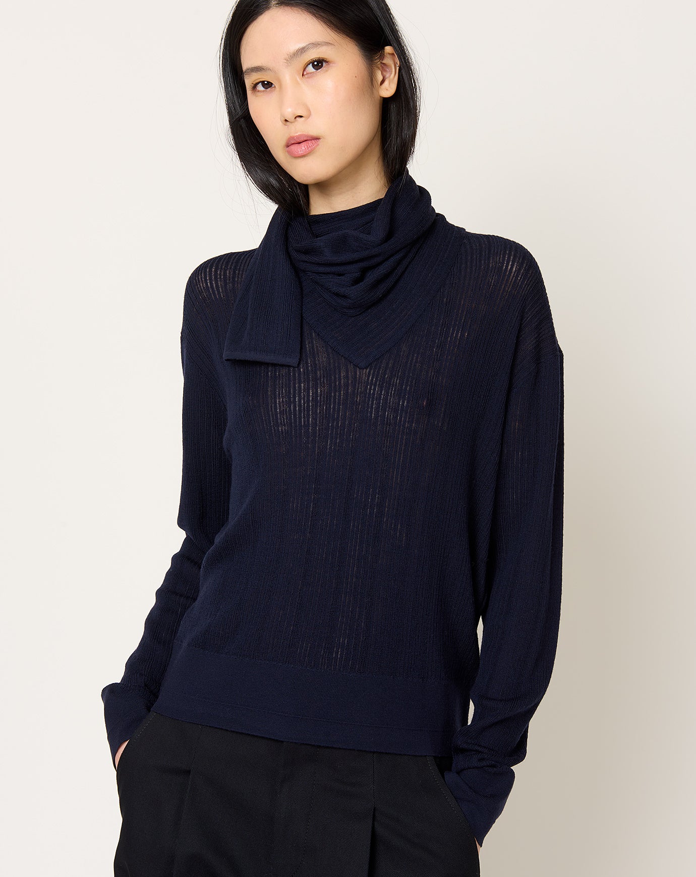 Maria McManus Drop Needle Scarf Sweater in Midnight Navy