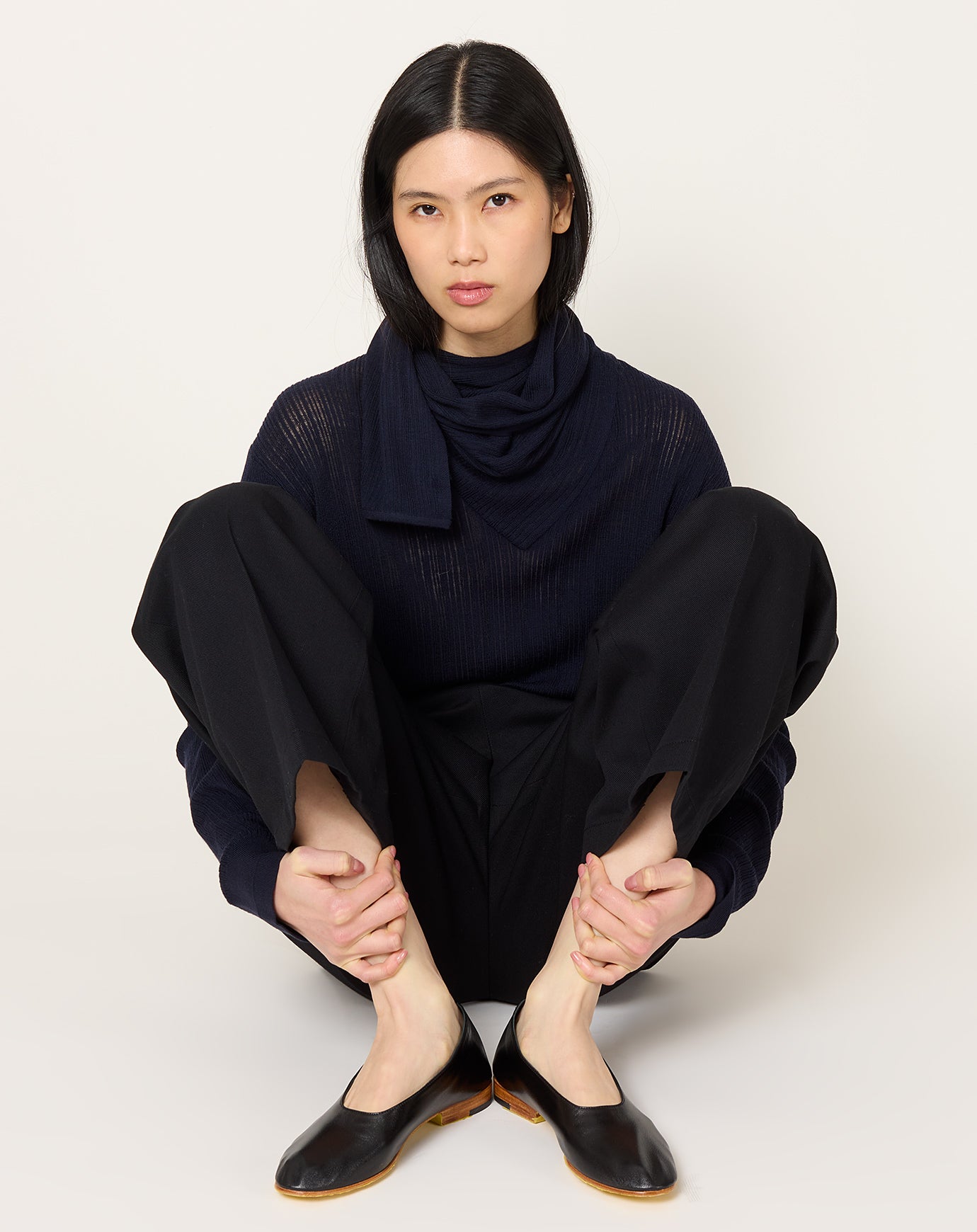 Drop Needle Scarf Sweater in Midnight Navy