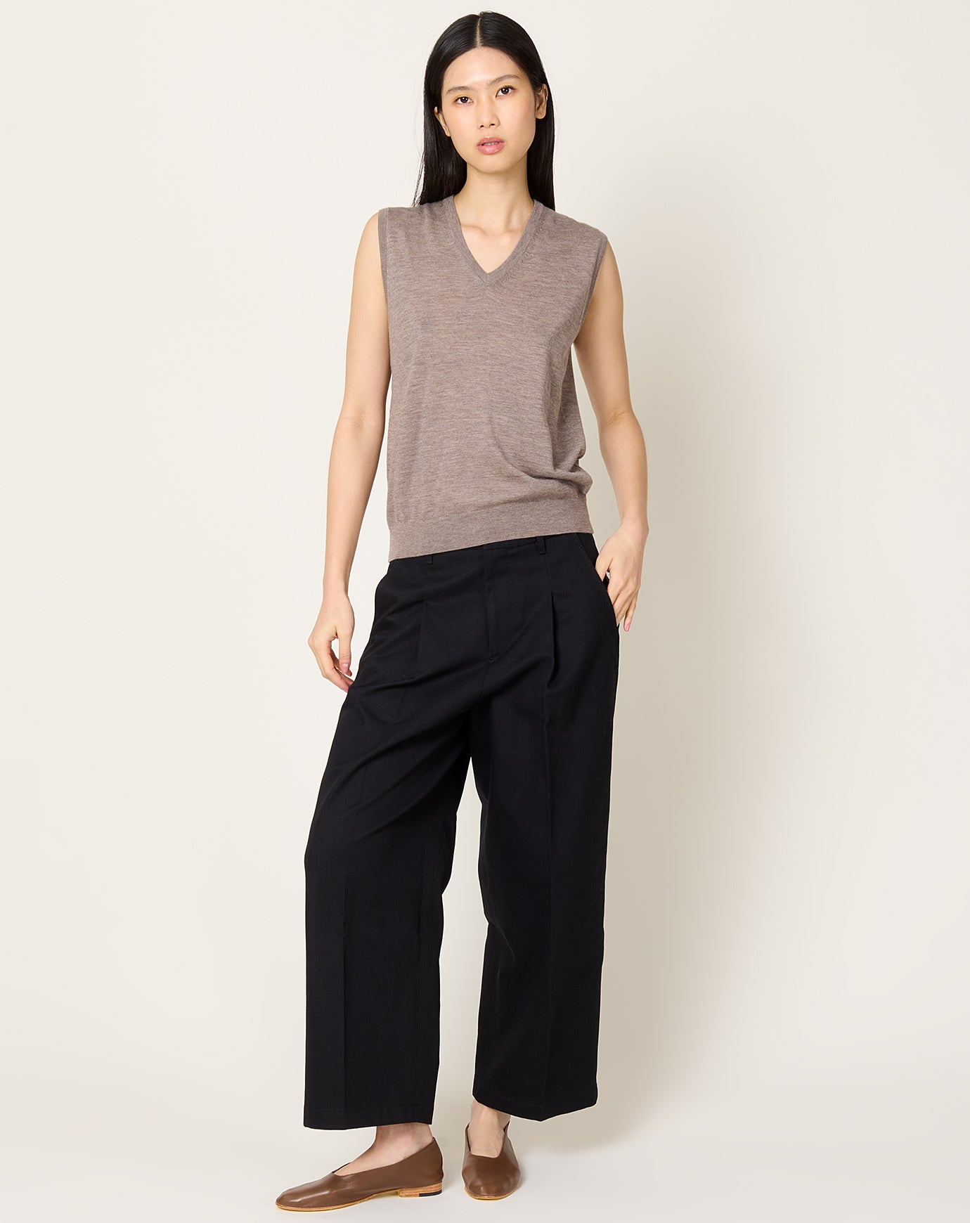 Maria McManus Pleat Front Crop Wide Leg in Black