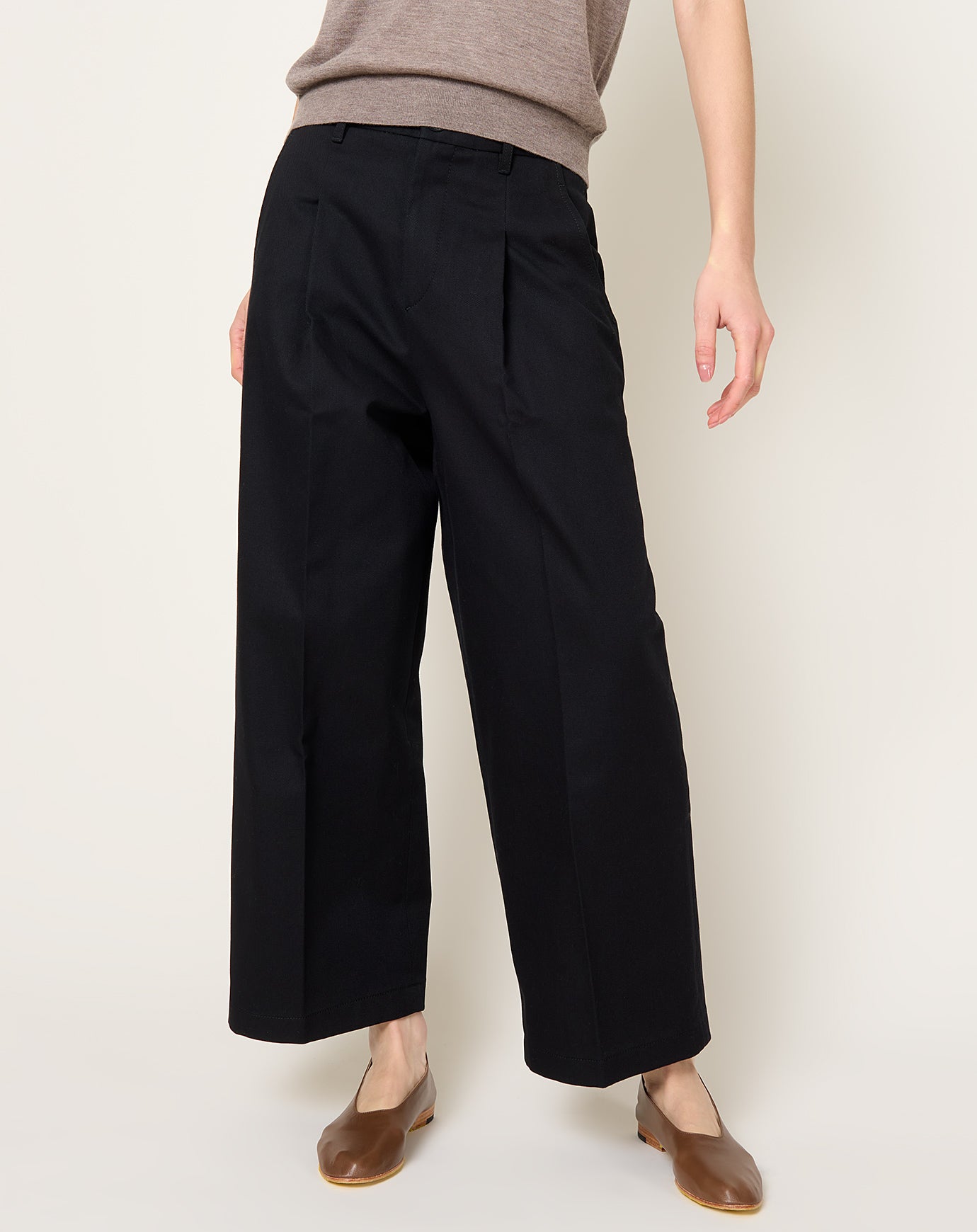 Maria McManus Pleat Front Crop Wide Leg in Black