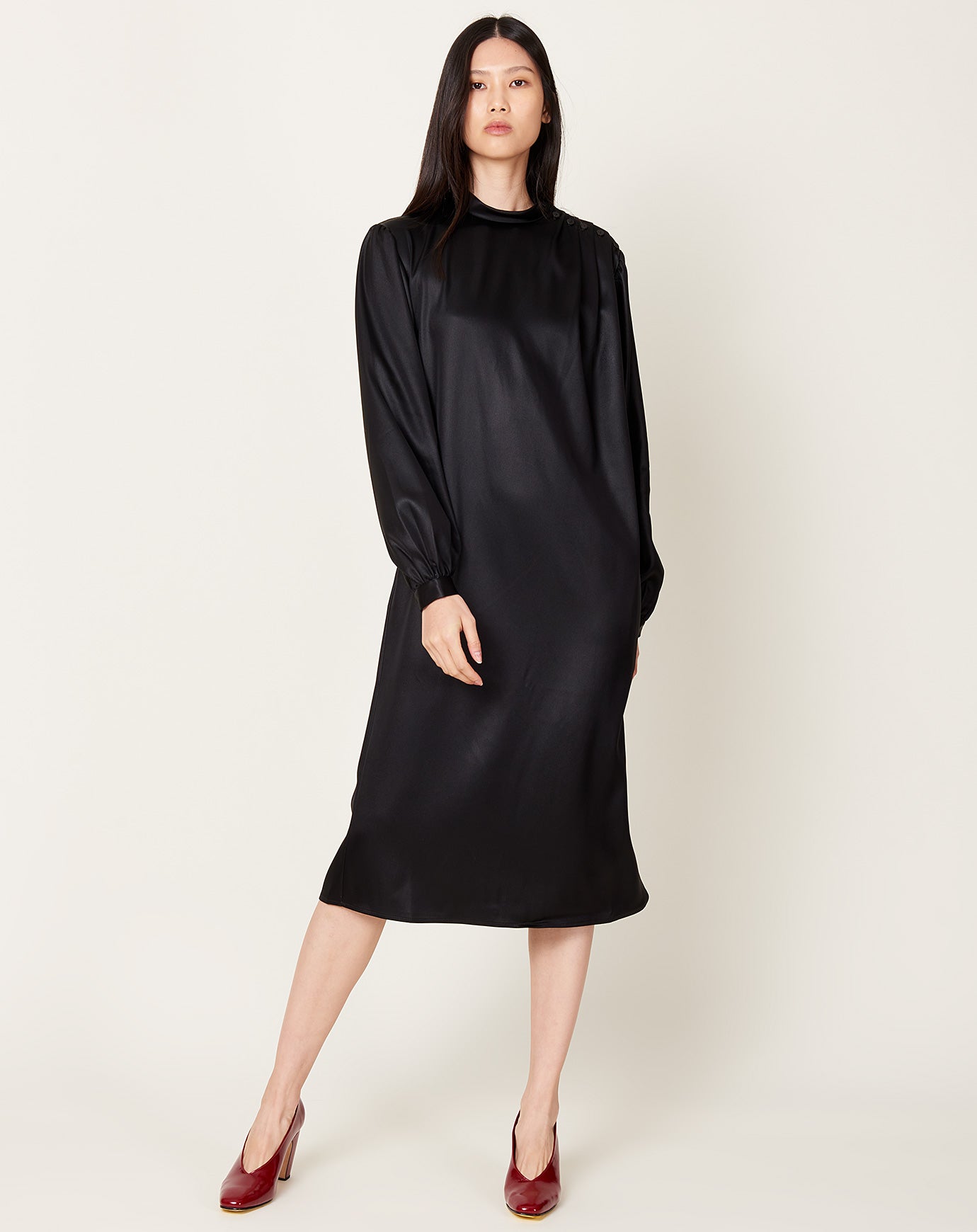 Maria McManus Pleated Blouson Dress in Black