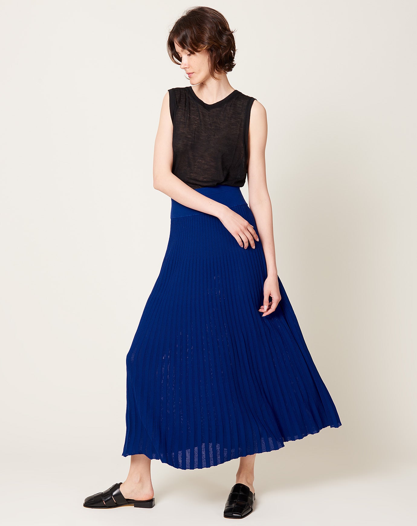 Maria McManus Pleated Mesh Skirt in Cobalt Blue